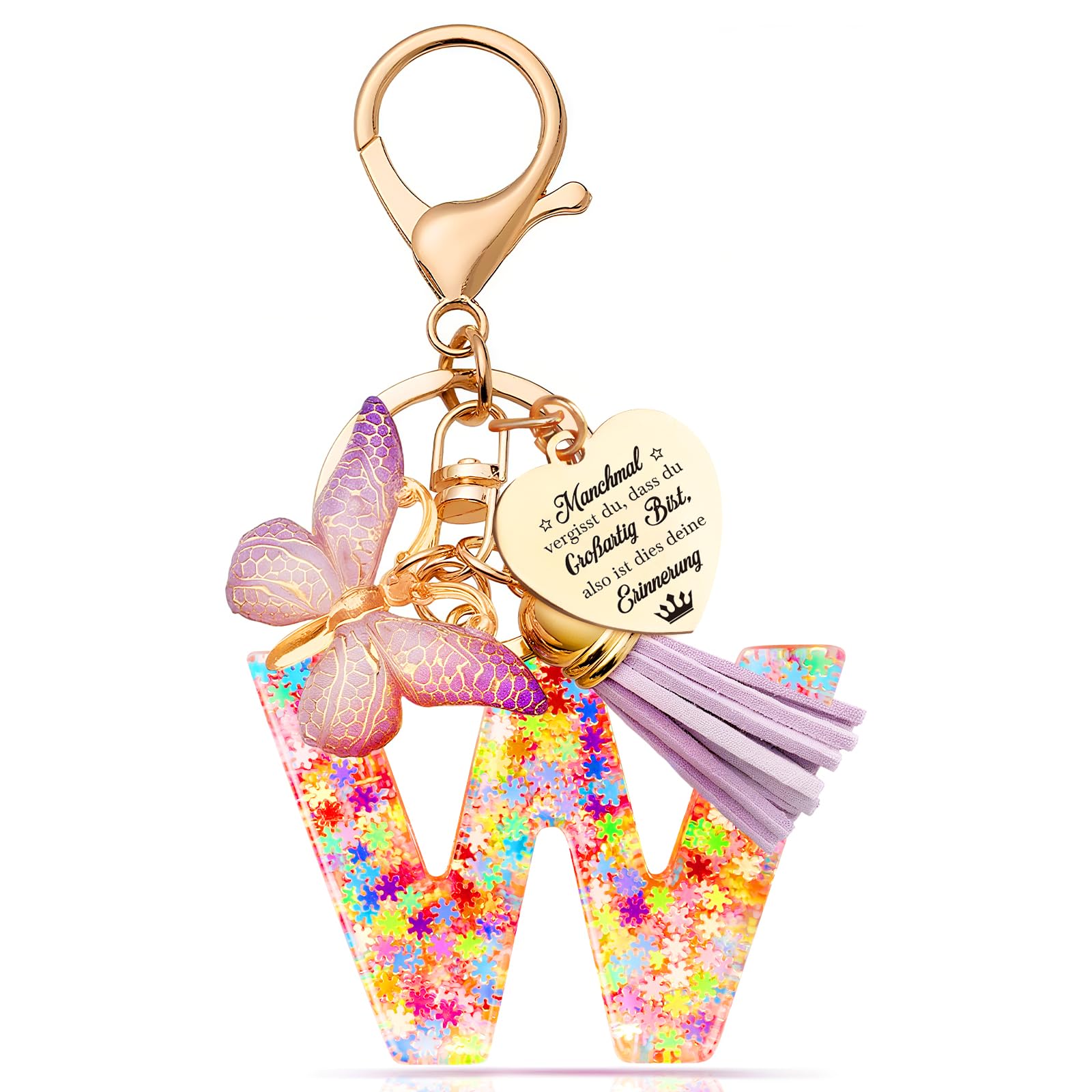 Anruzon Schlüsselanhänger Mädchen - Buchstabe Schlüssel - Anhänger Schmetterling Schlüsselanhänger - Weihnachten - Einschulung Geschenk - Keychain Geschenk für Kinder, Mädchen, Frauen