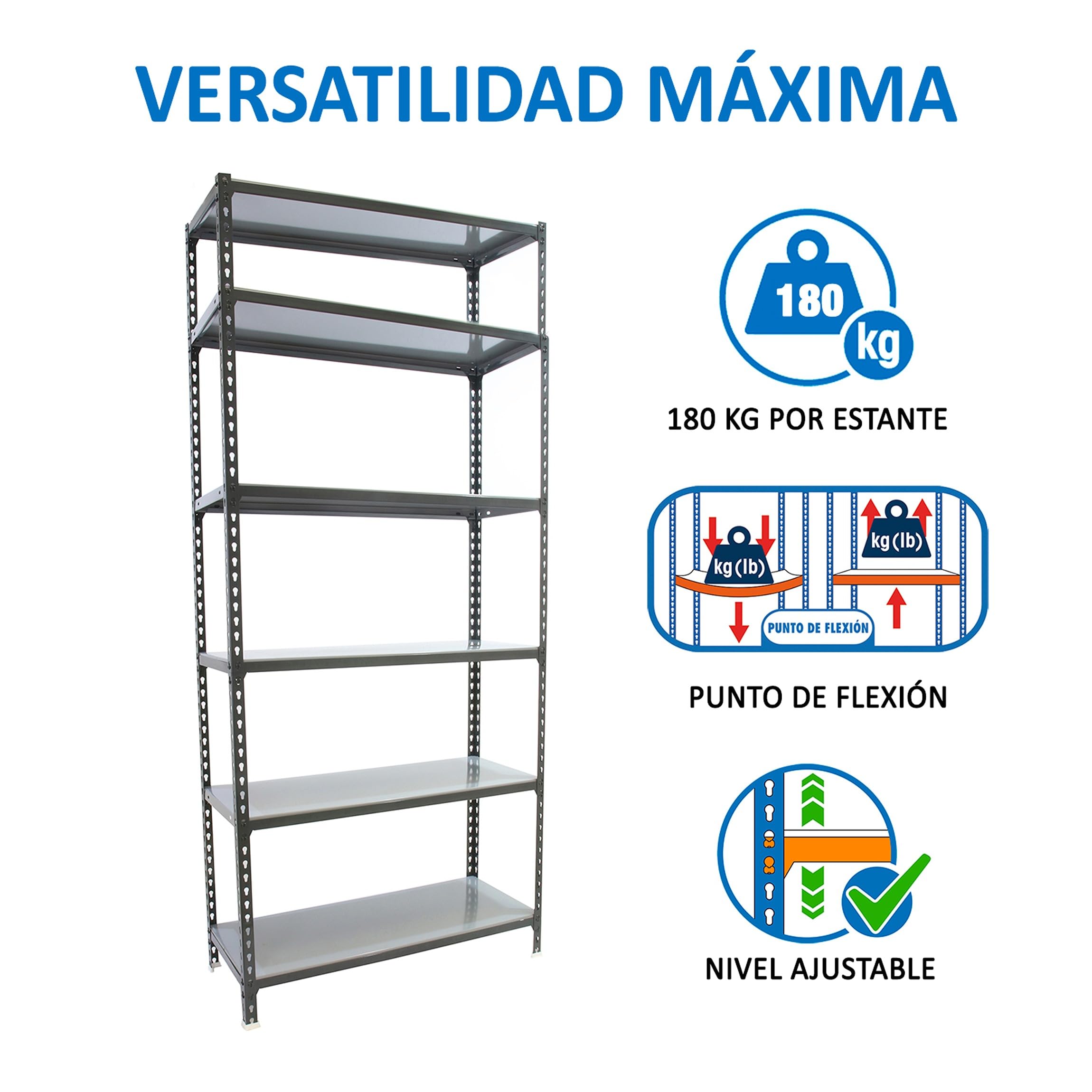 Simon Rack Estanterias Metalicas, 2500x800x500 mm, 6 Baldas de Metal, 180 kg de Punto Flexión, Estanterias Almacenaje, Antracita/Galva - Simonclick