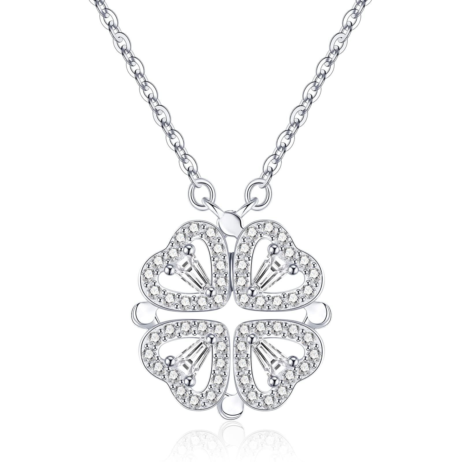 Jrêveinfini Kleeblatt Halskette Damen 925 Silber mit Anhänger, Glücksbringer Schmuck für Frauen mit Geschenkbox, Geschenk zu Weihnachten, Valentinstag, Muttertag & Geburtstag