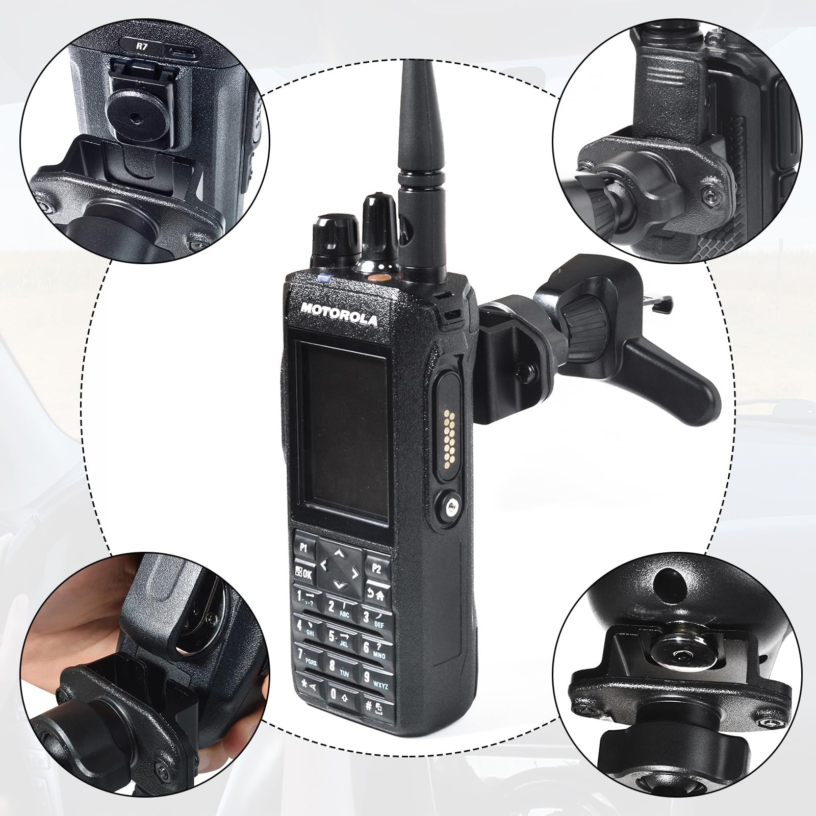 UAYESOK Staffa di ventilazione per apparecchiature radio, supporto girevole per auto con doppio supporto e clip universale, compatibile con Motorola Kenwood Baofeng Icom Midland Yaesu Walkie Talkie