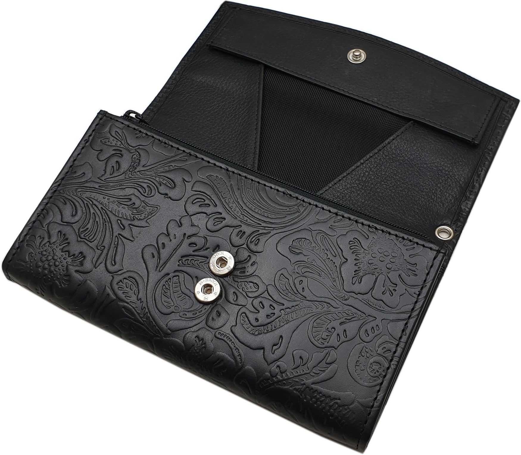 myledershop Cartera de camarero de piel de vacuno, con diseño de lianas en color negro