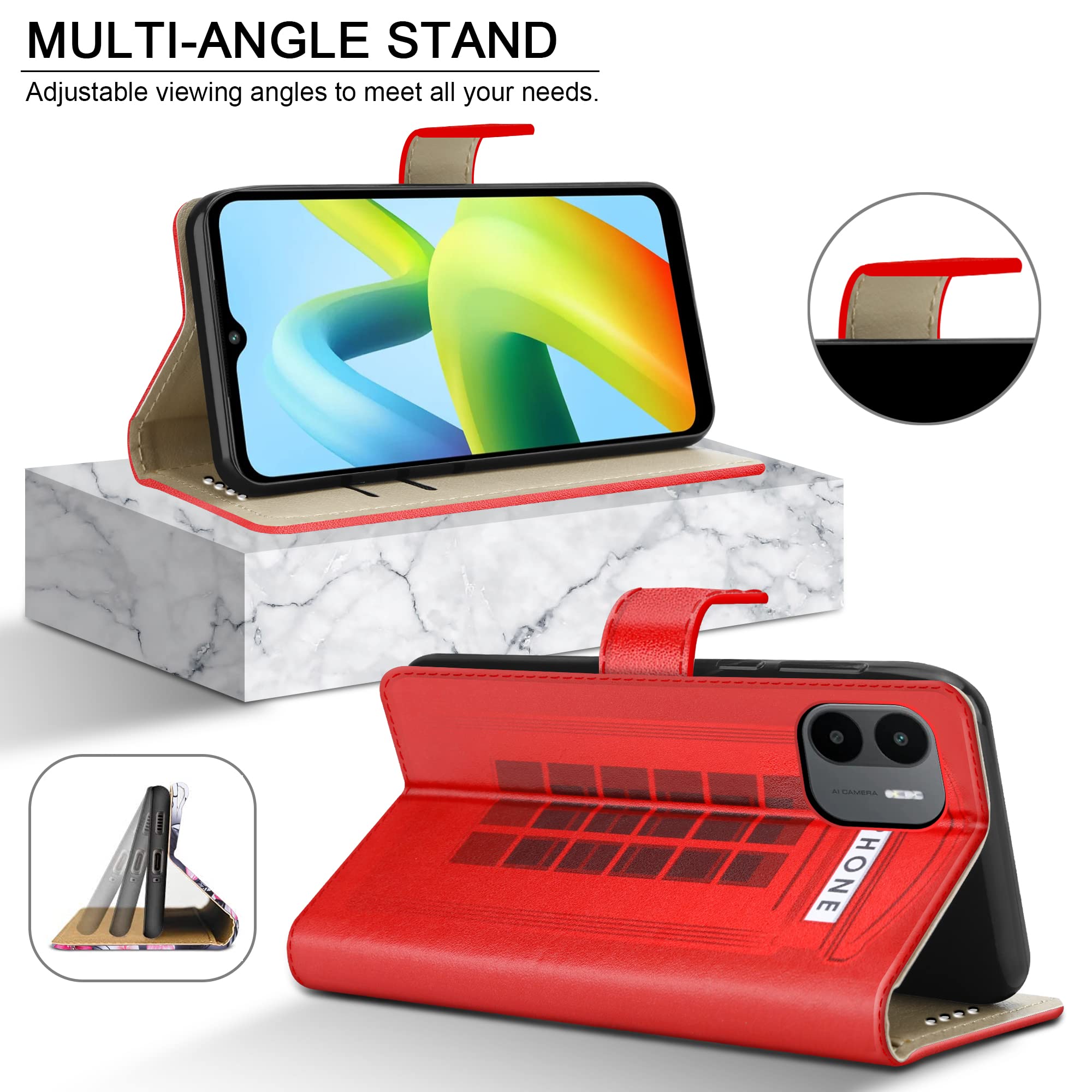 PIXFAB For Xiaomi Redmi A1 / Redmi A2 Leather Phone Case, Magnetic Closure Full Protection Book Folio Design - Image 3