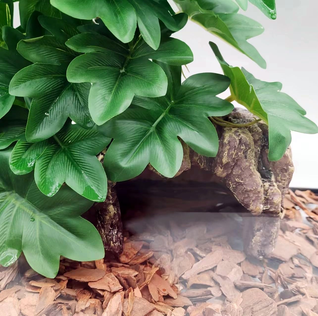 Plantas de reptiles para terrario, decoración de hábitat de anfibios, plantas colgantes artificiales con ventosa, plantas artificiales para Gecko, camaleón, serpiente, tortuga, tanque, accesorios,