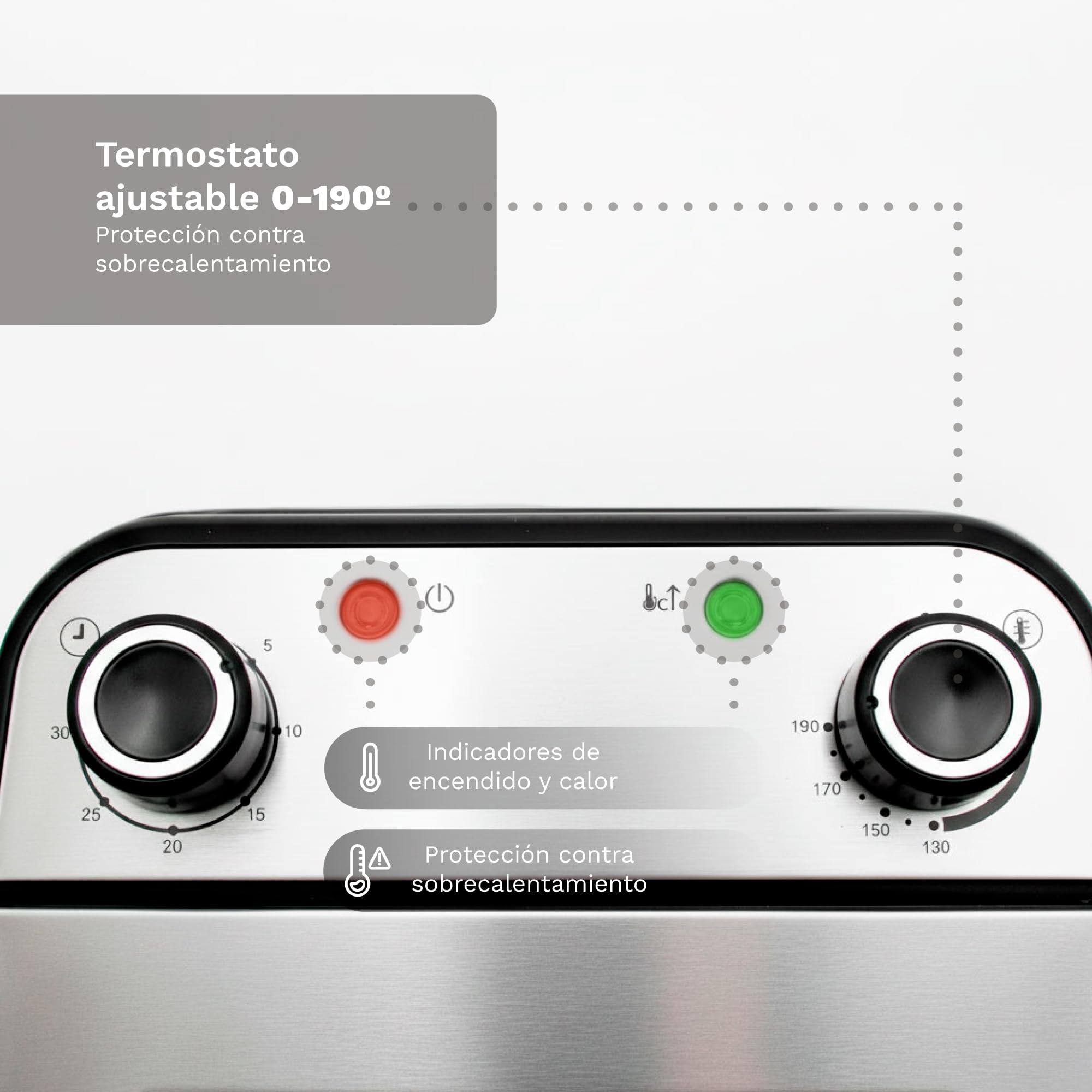 Grunkel Freidora eléctrica 4,2L de Capacidad y 3000W cubeta acero inoxidable MAXIFRYPRO Temperatura Ajustable y Filtro antiolores. Termostato hasta 190º. Proteccion contra sobrecalentamiento (4,2L)