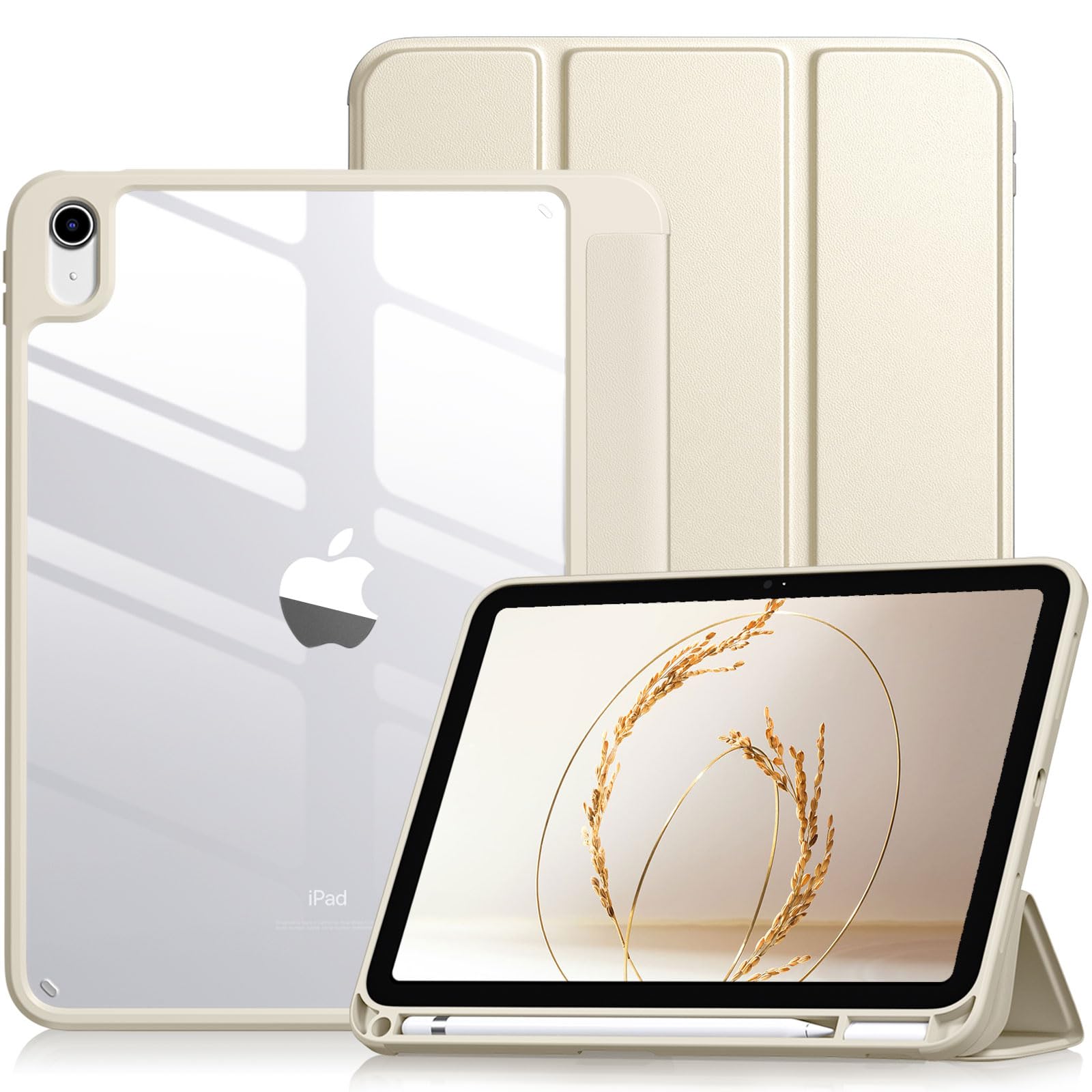 Vobafe Case for iPad A16 11th Generation 11 inch 2025/iPad 10th Generation 10.9 inch 2022, PC Clear Back Cover, Trifold Stand for iPad 11th/10th Gen with Pencil Holder, Auto Wake/Sleep, Champagne