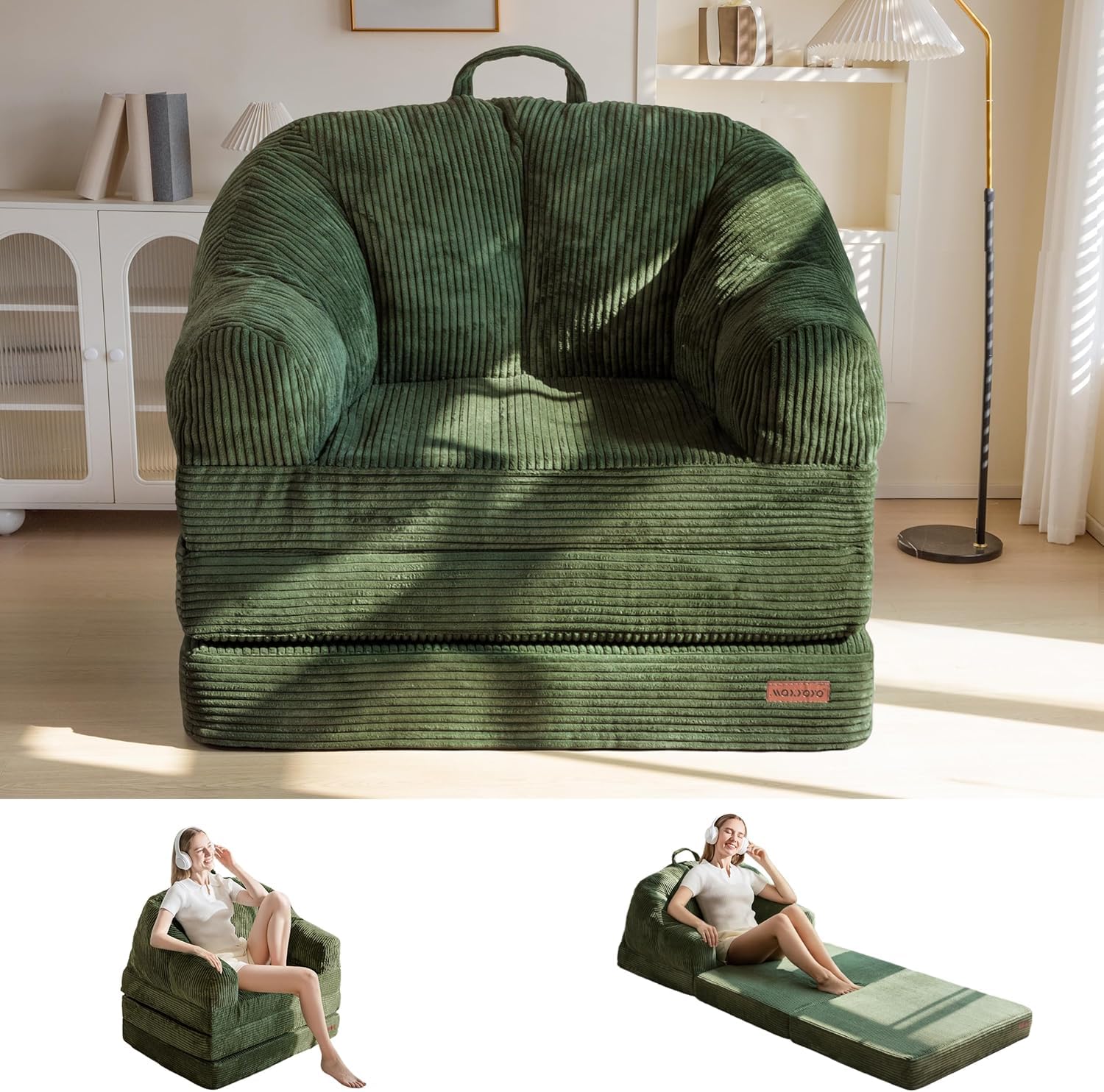 MAXYOYO Folding Sofa Bed with Backrest, Boneless Fold Out Couch Bed with Handle, 2 in 1 Convertible Bean Bag Chair to Floor Sofa Lounger, Comfy Folding Couch for Bedroom & Living Room