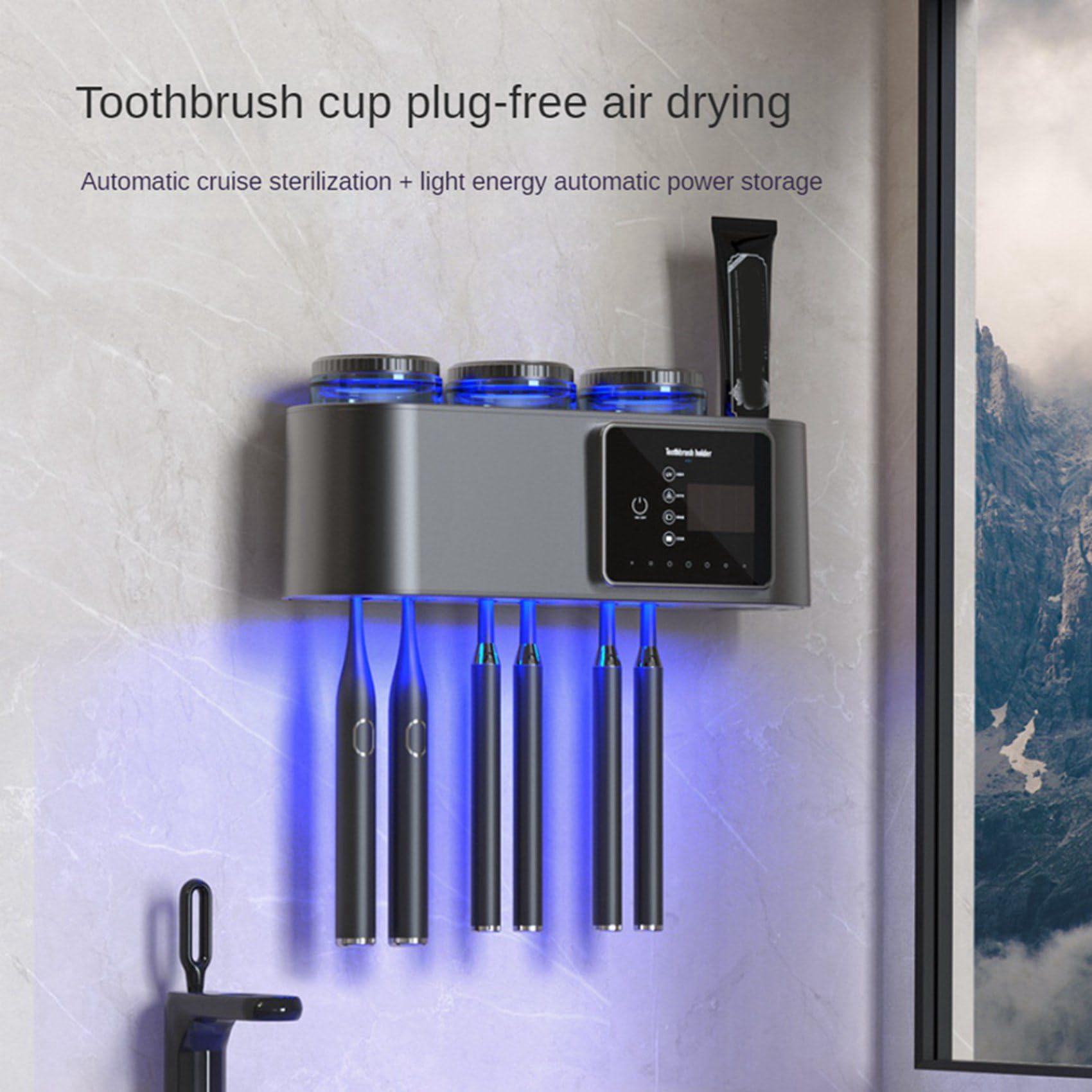 2X Desinfectantes para Cepillos Dientes BañO Soporte para Cepillos Dientes Montado en la Pared No Requiere PerforacióN con Organizador Cepillos Dientes Inteligente 6 Ranuras