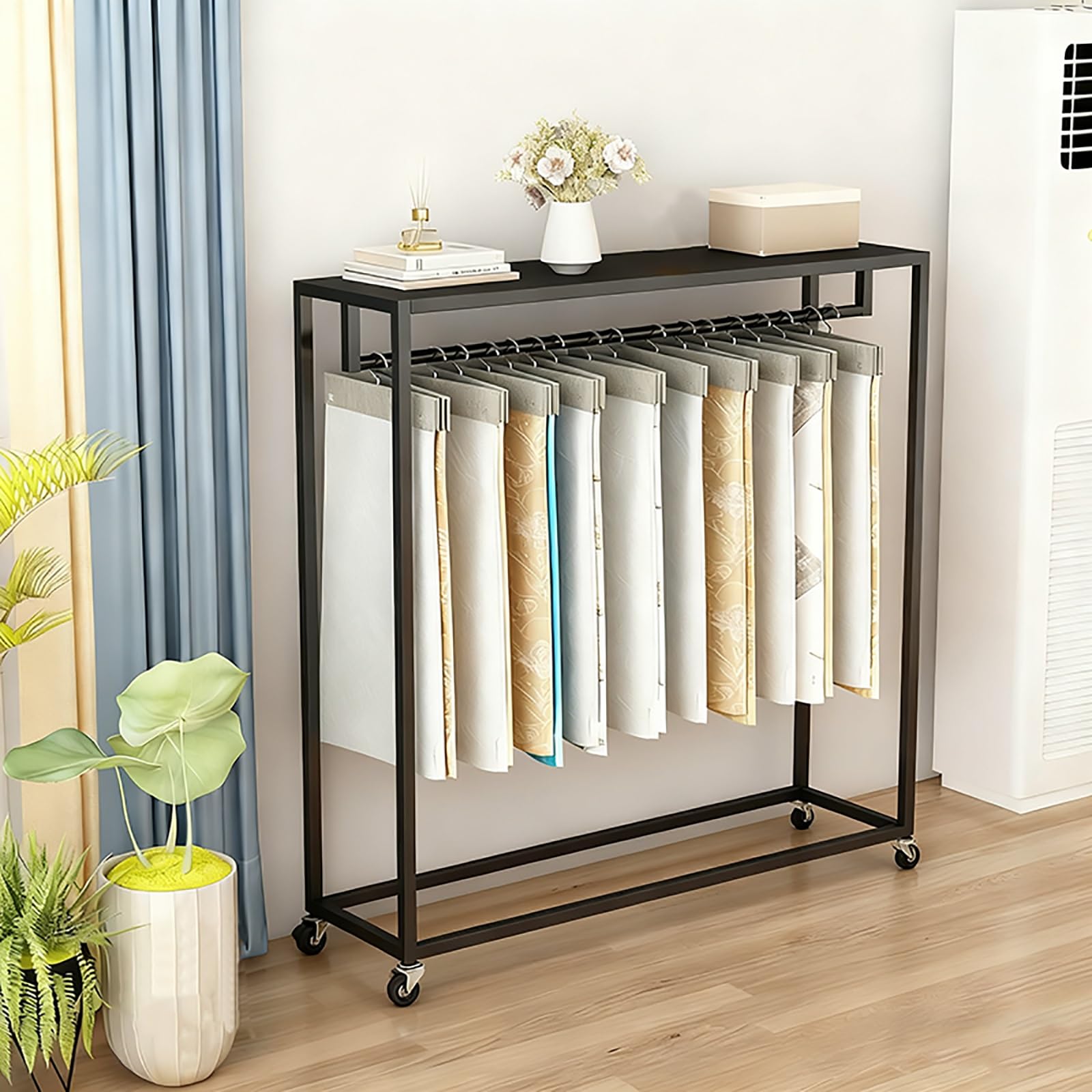 Présentoir à tissus en acier noir de 120 cm pour rangement textile durable