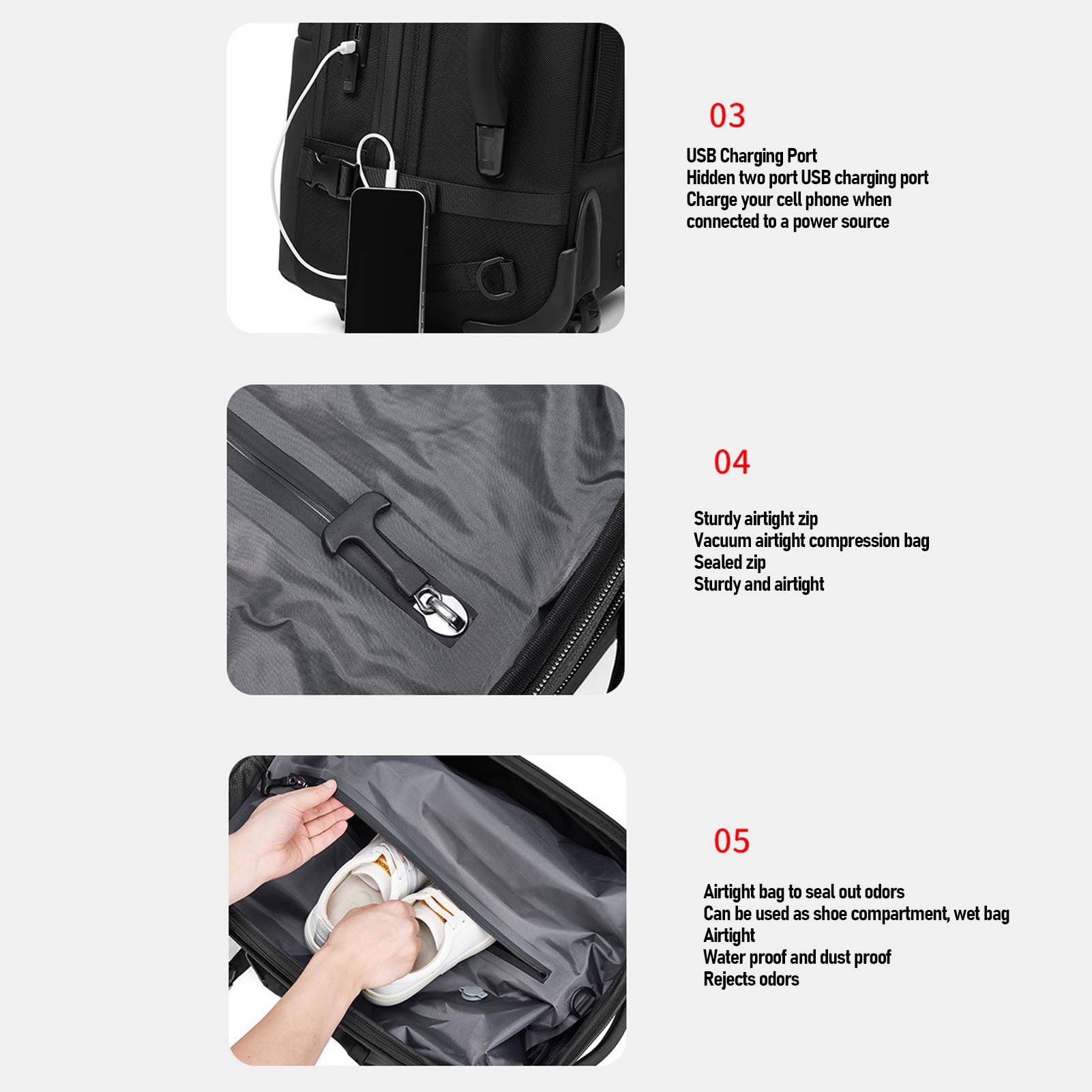 SIXRUN Sac à Dos de Compression Sous Vide de Grande capacité, avec Pompe Rechargeable et Serrure TSA pour L'organisation de Voyage