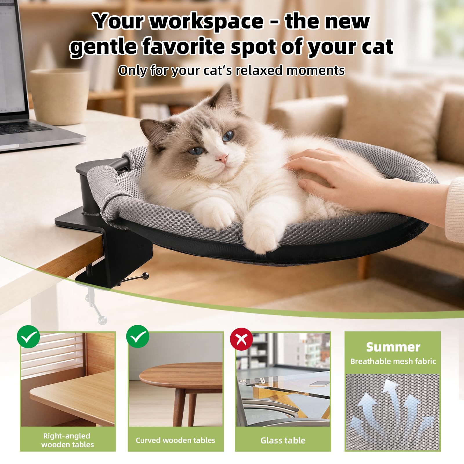 Cuccia Gatto da Scrivania Cat Bed for Desk Cuccia Girevole a 360° da Scrivania con 2 Fodere Sfoderabili Fino a 20 KG per La Casa, l'ufficio