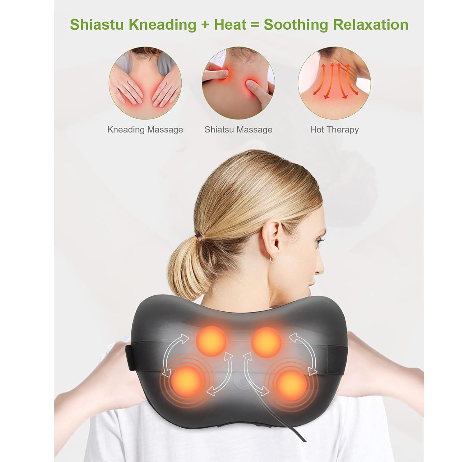 Ugift - Cuscino massaggiatore per la schiena con telecomando, massaggiatore profondo del collo con calore e impasto Shiatsu per alleviare il dolore per il corpo e le spalle, gambe e piedi