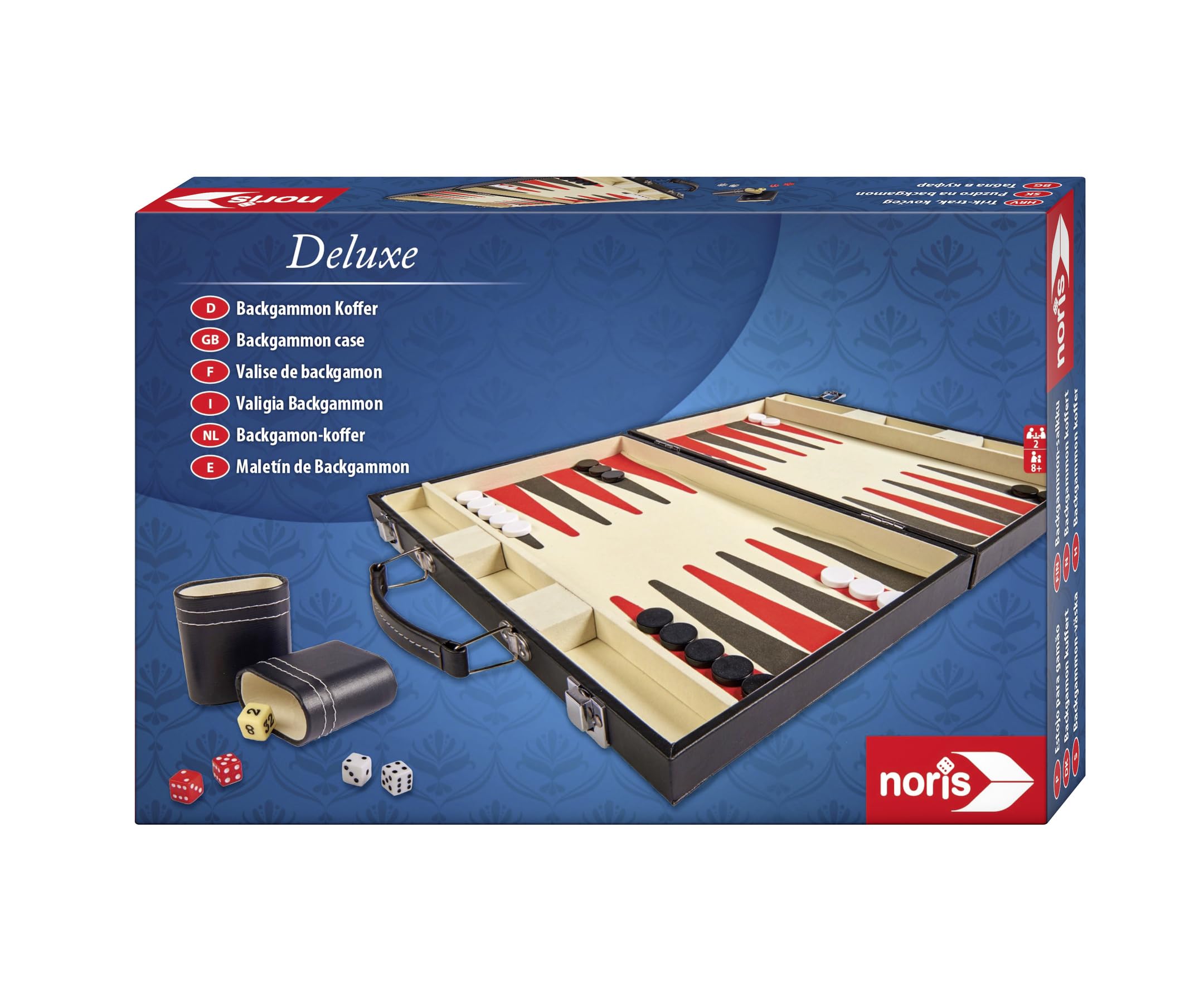 Noris 606101712 – Deluxe Backgammon, il classico del gioco in pratica valigetta in elegante design – adatto anche per i viaggi, a partire dagli 8 anni in su,