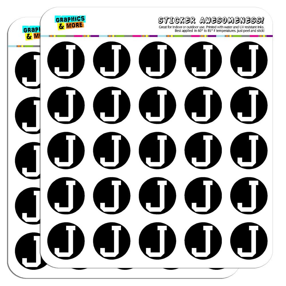 Gráficos y más de 2,5 cm, letra J inicial blanco negro "scrapbooking manualidades adhesivo