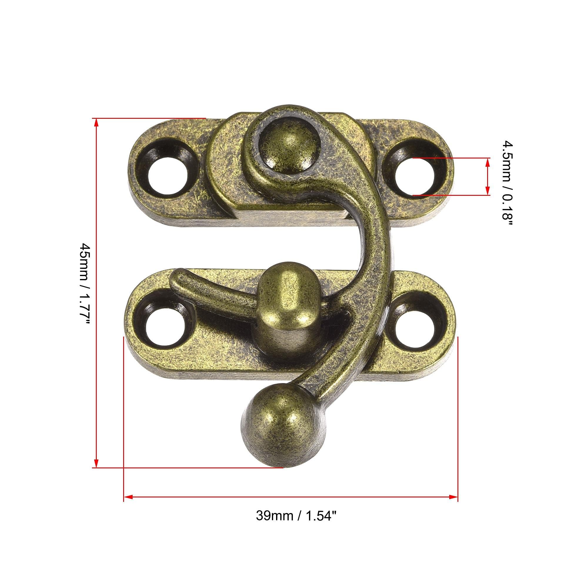 Antique Vintage Lock Clasp Right Latch Hook Hasp 45mmx39mm Swing Arm Catch Bronze Tone 2 Pcs - Image 2