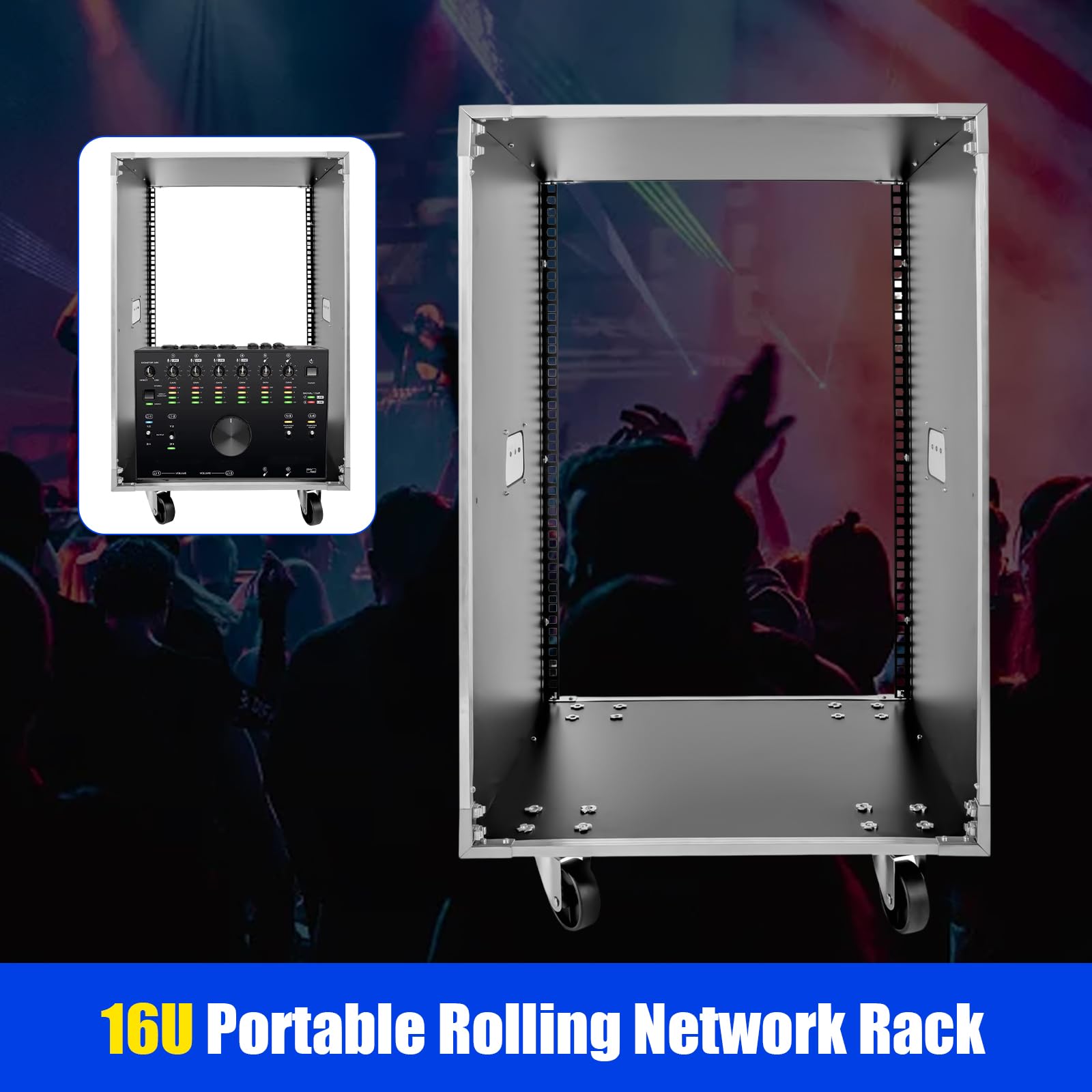 Conference Room Rack Rear Locking Caster Rack 16U Rolling Studio Rack Cabinet - Audio/AV ...