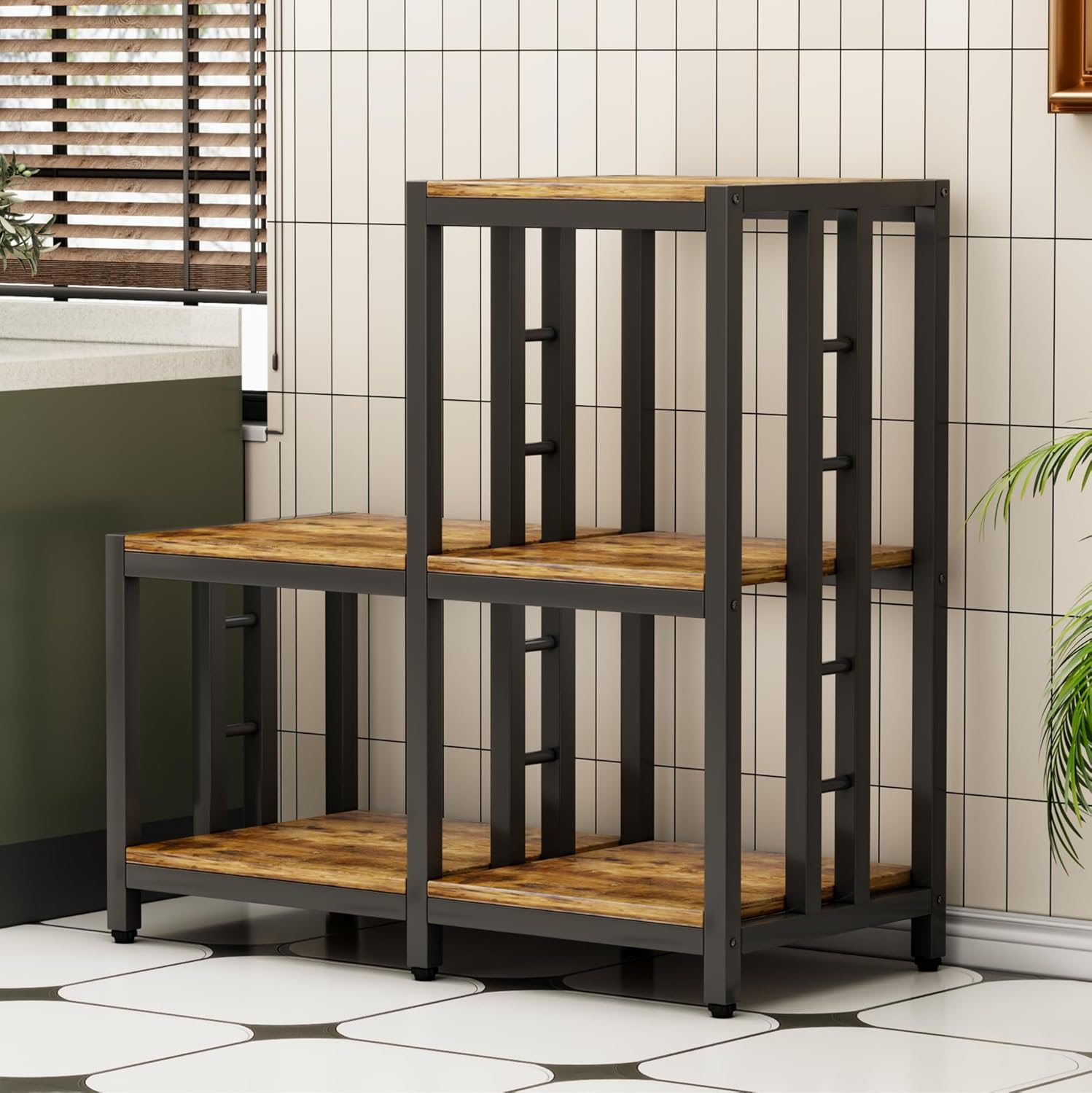 Mini Fridge Stand with Storage, Microwave Oven Stand, Bakers Rack with Storage Shelf, Mini Fridge Cabinet, Mini Fridge Shelf for Kitchen, Living Room, Office, Patio.(Brown)