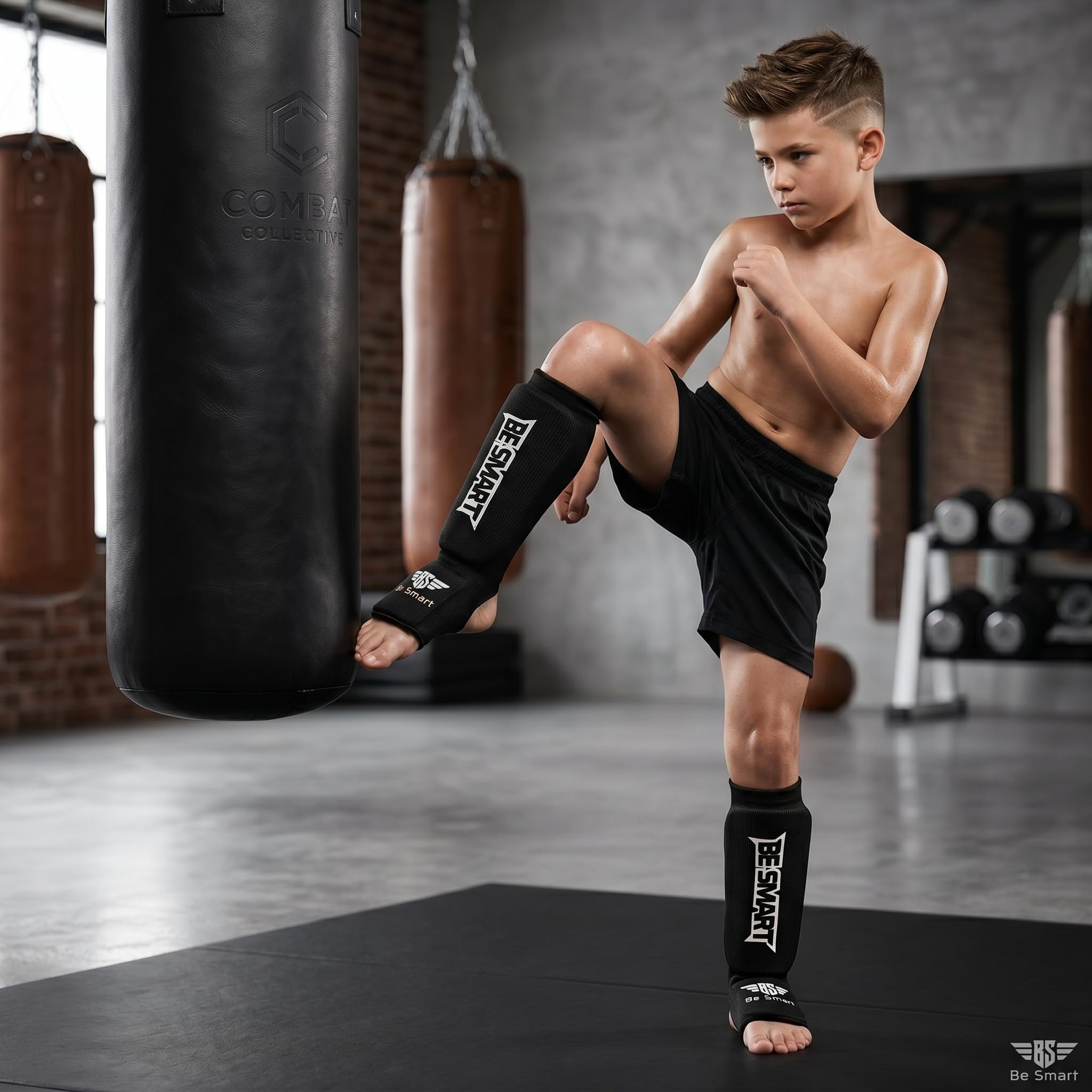 BS Kinder Schienbein- und Ristschoner für MMA, Bein-, Fußschutz, Muay Thai, Kickboxen, Schutz X