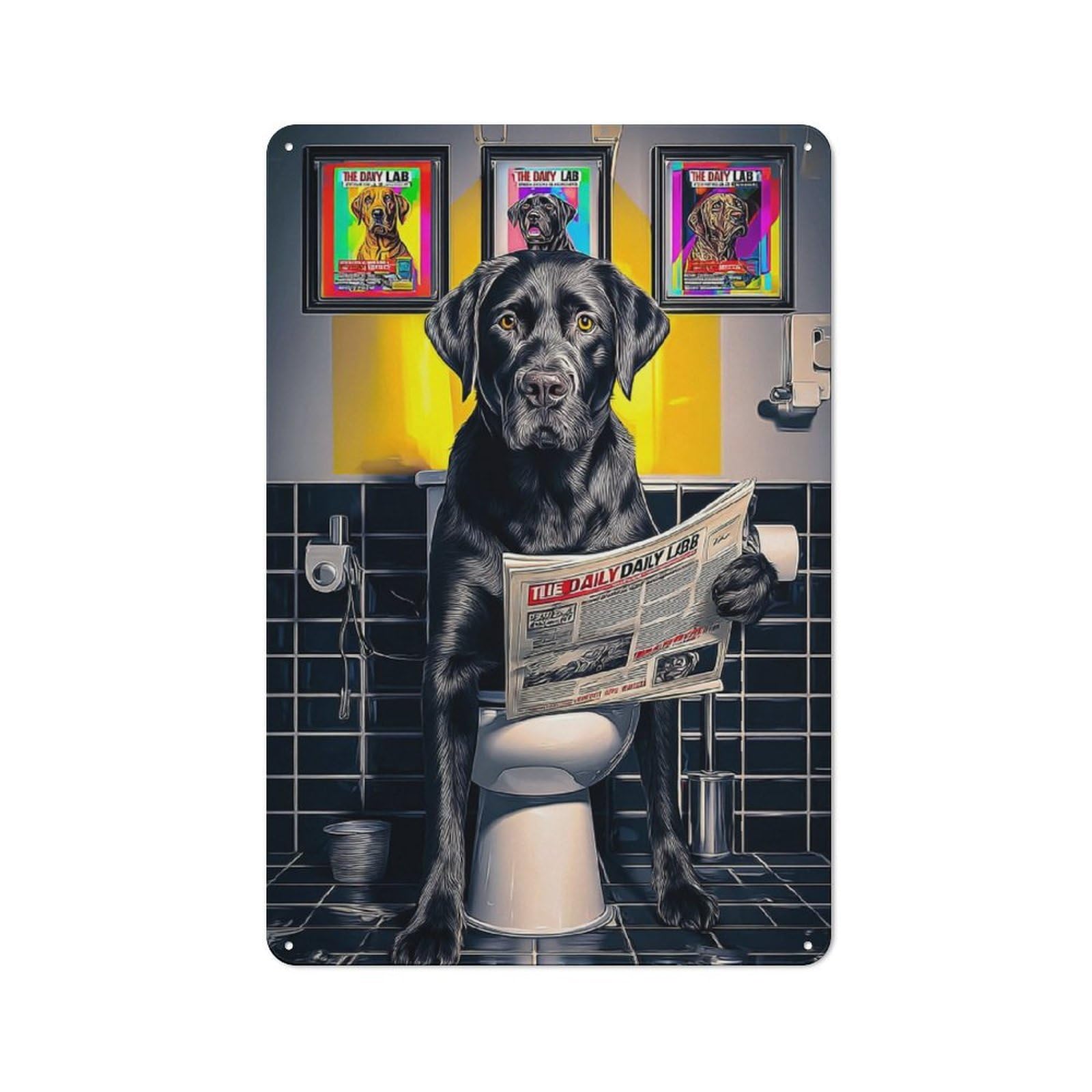 Junmoney Labrador Reading Newspaper On Toilet Retro Tin Sign 30X20cm For Garden Room Or Summerhouse, A Housewarming Gift For Garden Room Decor Fans