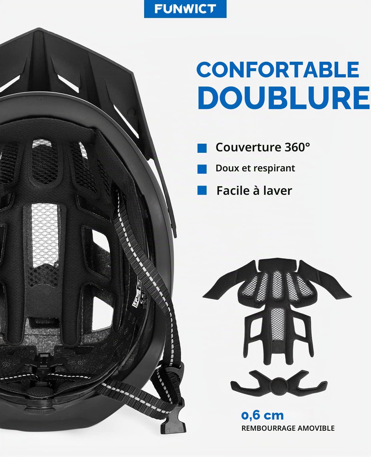 Casque Velo Homme Femme avec Visiere et Lunettes Détachables, Casque Vélo Casques VTT avec Feu Arrière à LED Rechargeable, Casque Cyclisme pour Adulte et Adolescent (L: 57-61 cm, Noir)