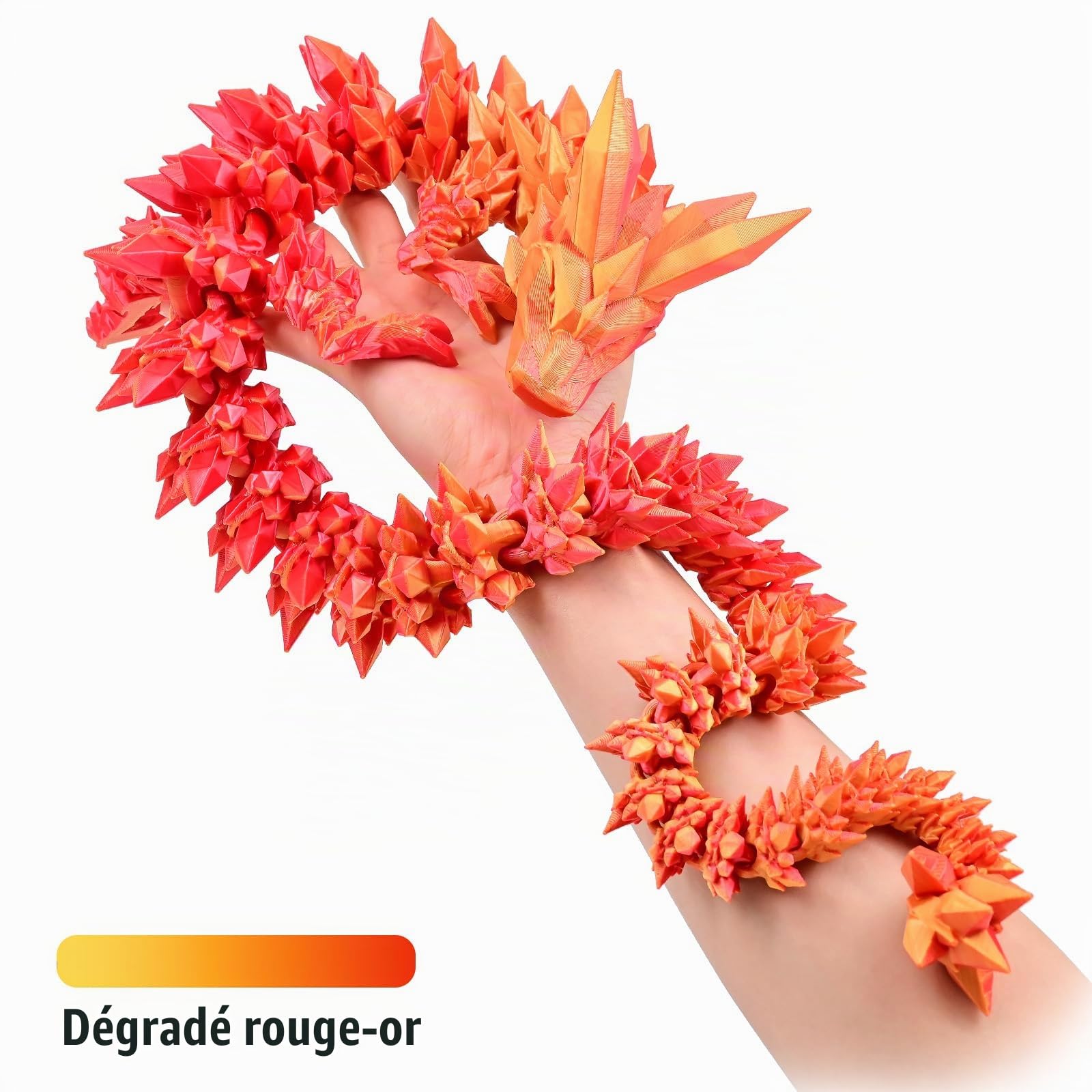 Grand Dragon imprimé en 3D Long Fidget (Or Rouge, 30 inch) | Flexible articulé dragon jouet, décoration de bureau, anniversaire cadeau de Noël pour les enfants adultes, Arc-en-ciel