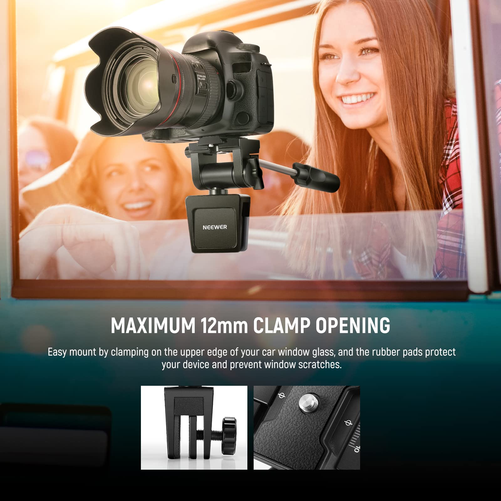 NEEWER Supporto per Finestrino Auto con Maniglia per Spotting Scope, Resistente per DSLR Telescopi, Rotazione a 360° Inclinazione a 120° per Osservazione di Fauna Selvaltica, Bird Watching, Scoutismo