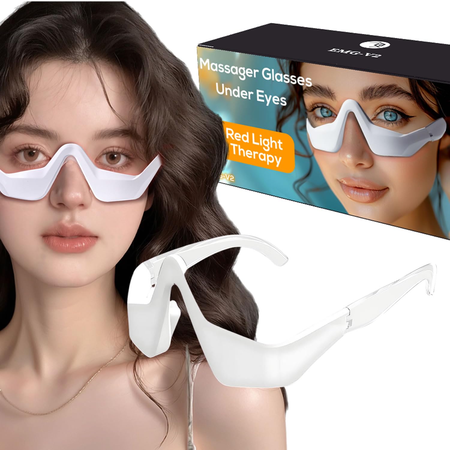 Under Eye Red Light Therapy Glasses - LED Eye Massager for Dark Circles Puffiness Wrinkles Eye Strain Relief