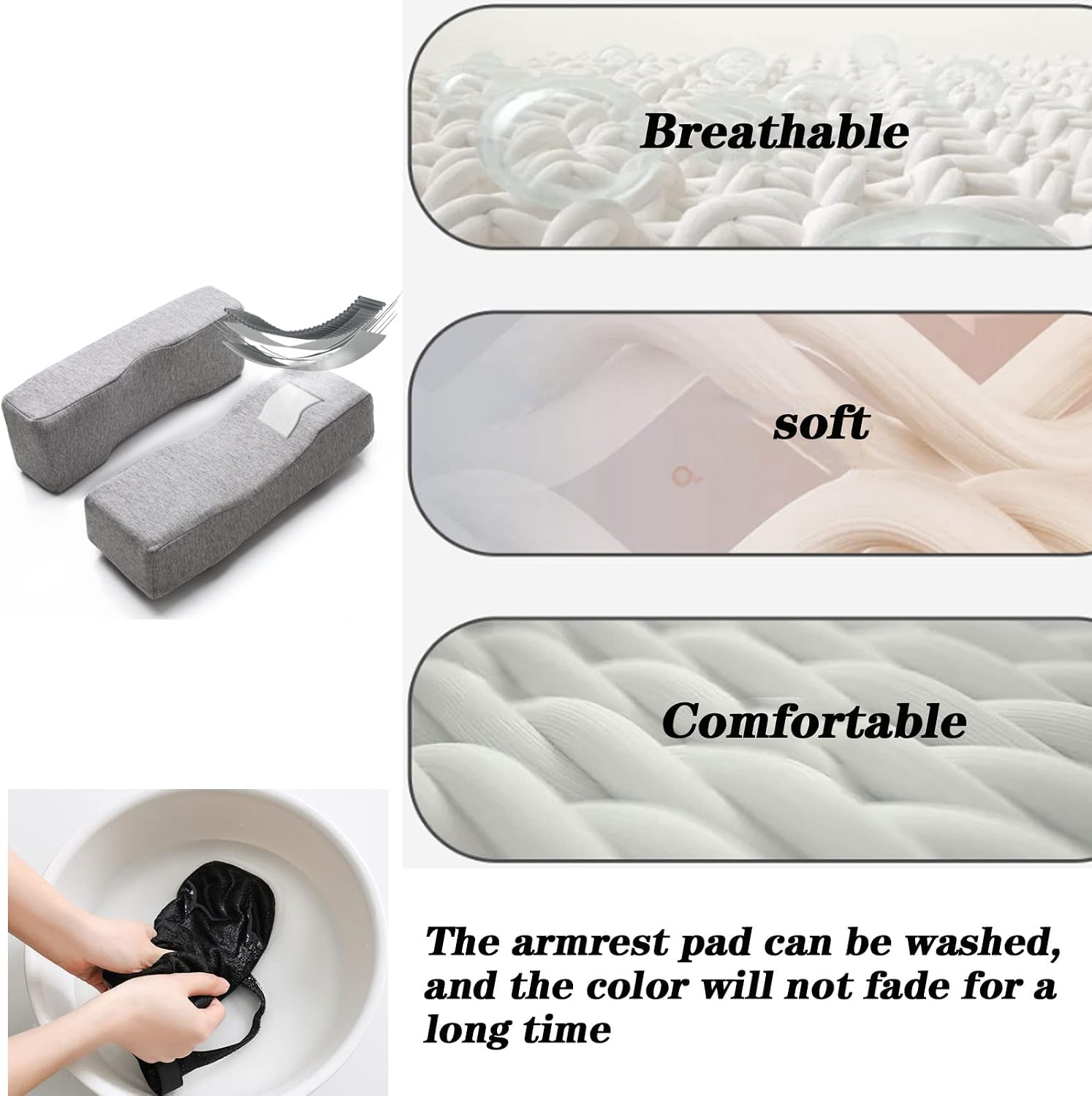 2 Pack Office Chair Armrest Pads, Foam Soft Elbow Pillow - Universal Chair Arm Covers for Elbows and Forearms Pressure - Black and Gray