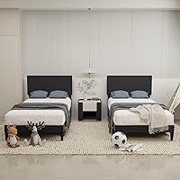 Vista 4 de Base de cama de tamaño individual con cabecera ajustable, plataforma tapizada de terciopelo, marcos de cama individual con fuerte soporte