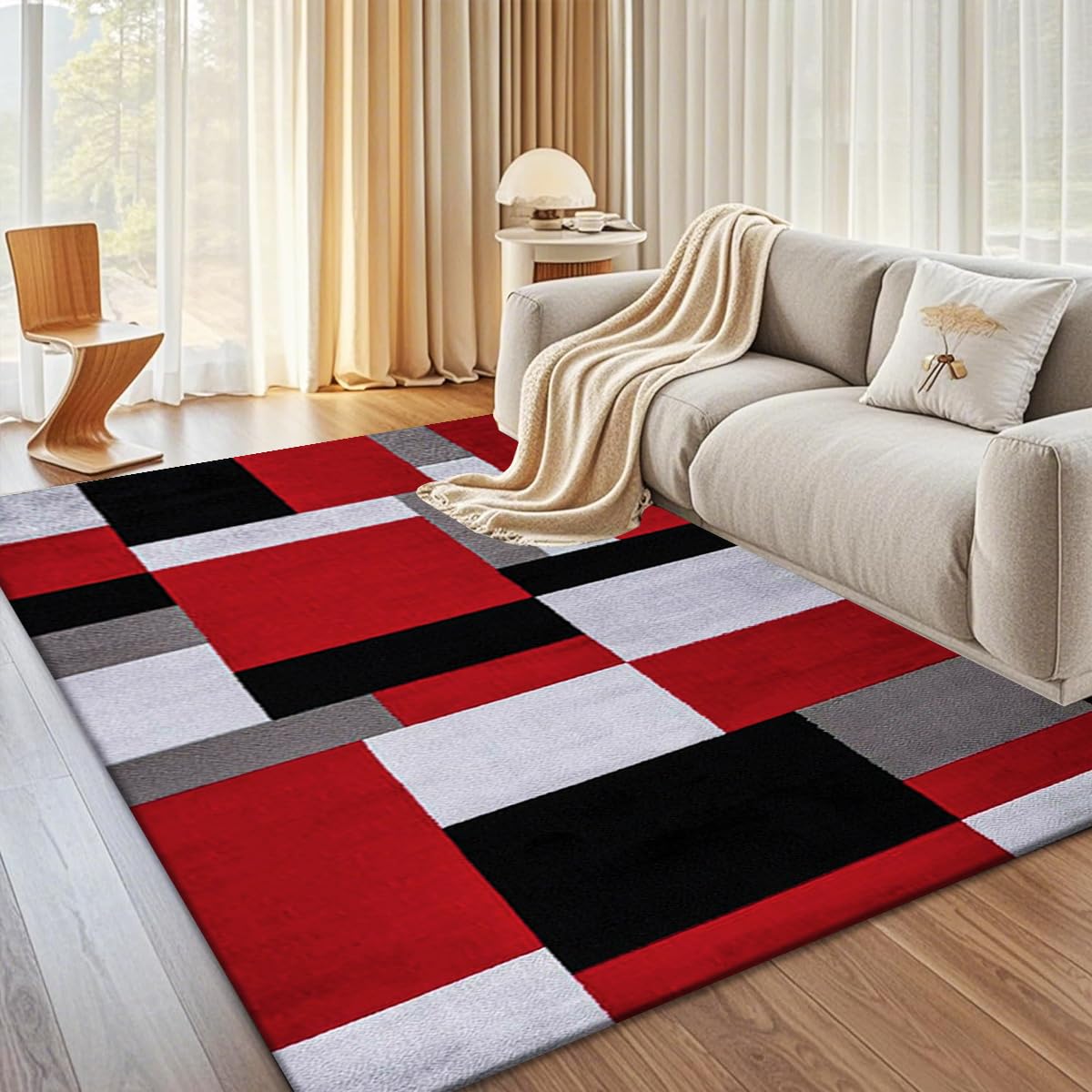 B&B Kilas Rug - Large Fluffy Area Rug Carpet Washable Non-Slip Soft Modern Indoor Shaggy Floor Rug for Living Room, Bedroom, Hallway, Lounge (Red Black, 120 x 170 cm) — image 1