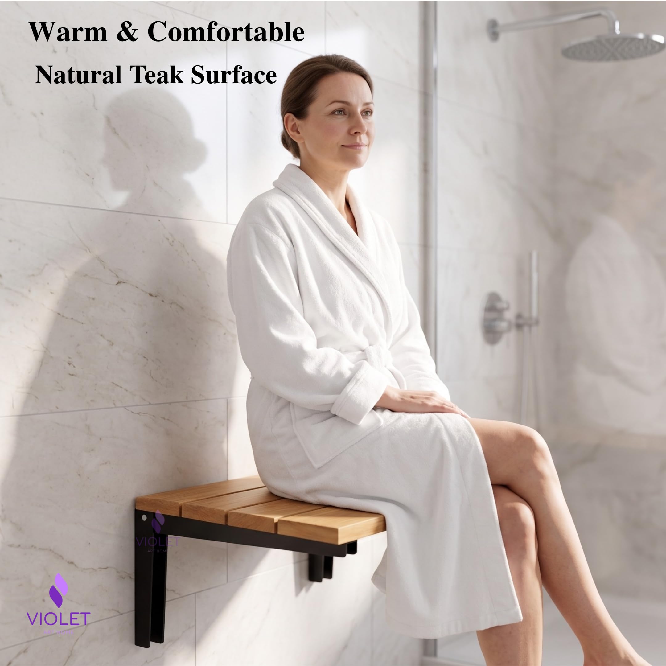 Asiento de ducha plegable de madera de teca maciza natural, banco de ducha plegable, taburete de ducha plegable montado en la pared, asiento de ducha interior para personas mayores, discapacitadas