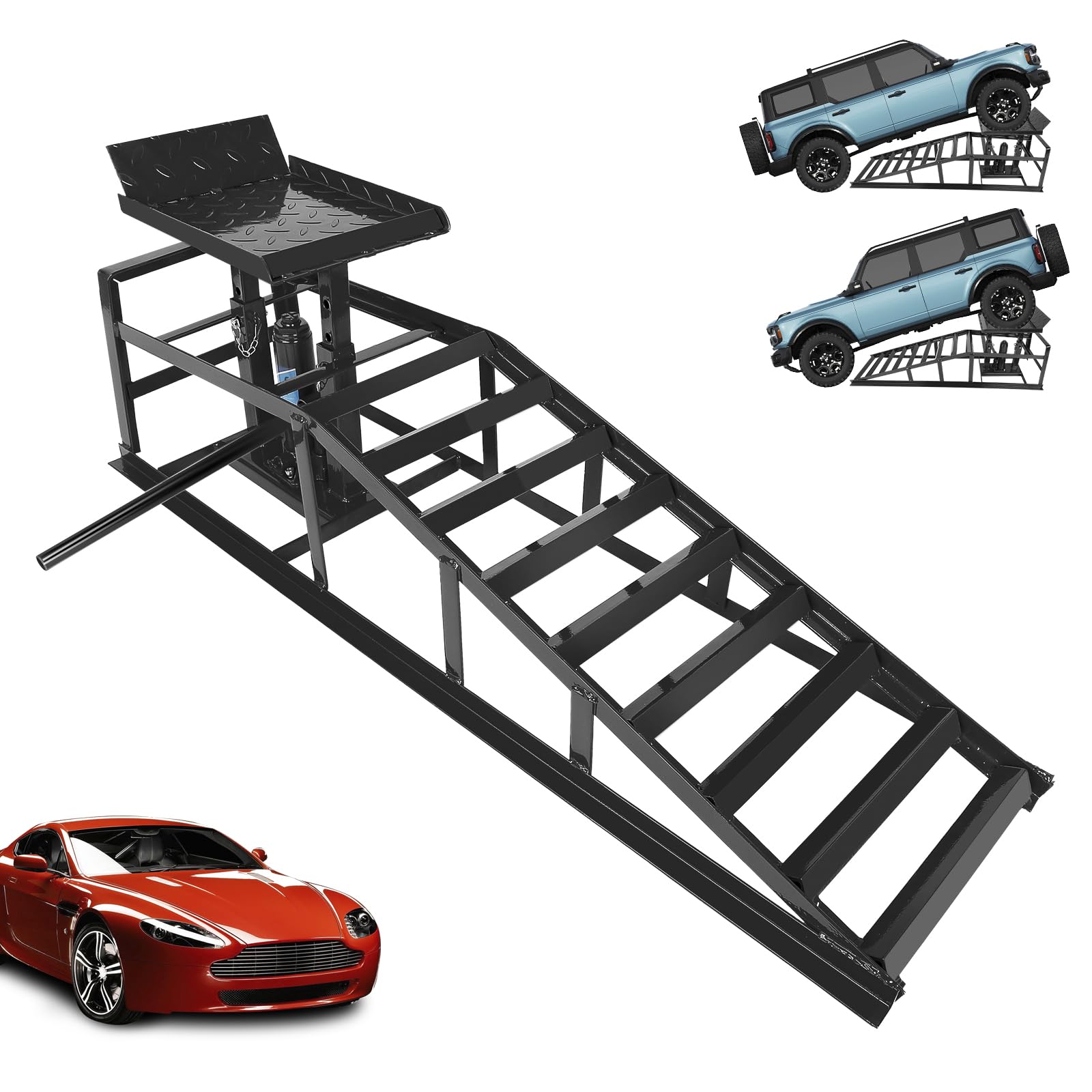 EASYBERG Hydraulic Car Ramps, 3T 6600LBS Low Profile Car Lift Service Vehicle Ramps for Oil Changes, Car Ramps with Support Jack for Auto Vehicle Home Garage Black