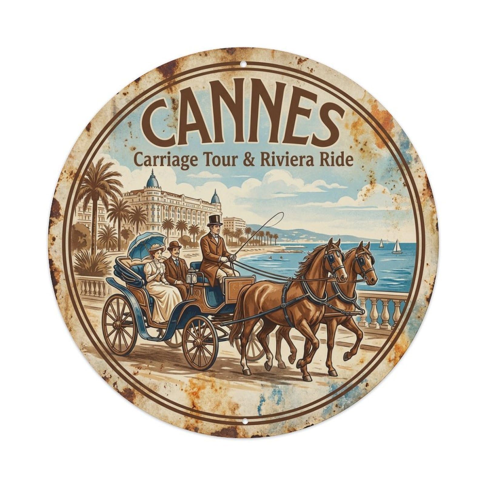 City Travel Carriage Tour Riviera Ride Cannes France Metal Tin Sign