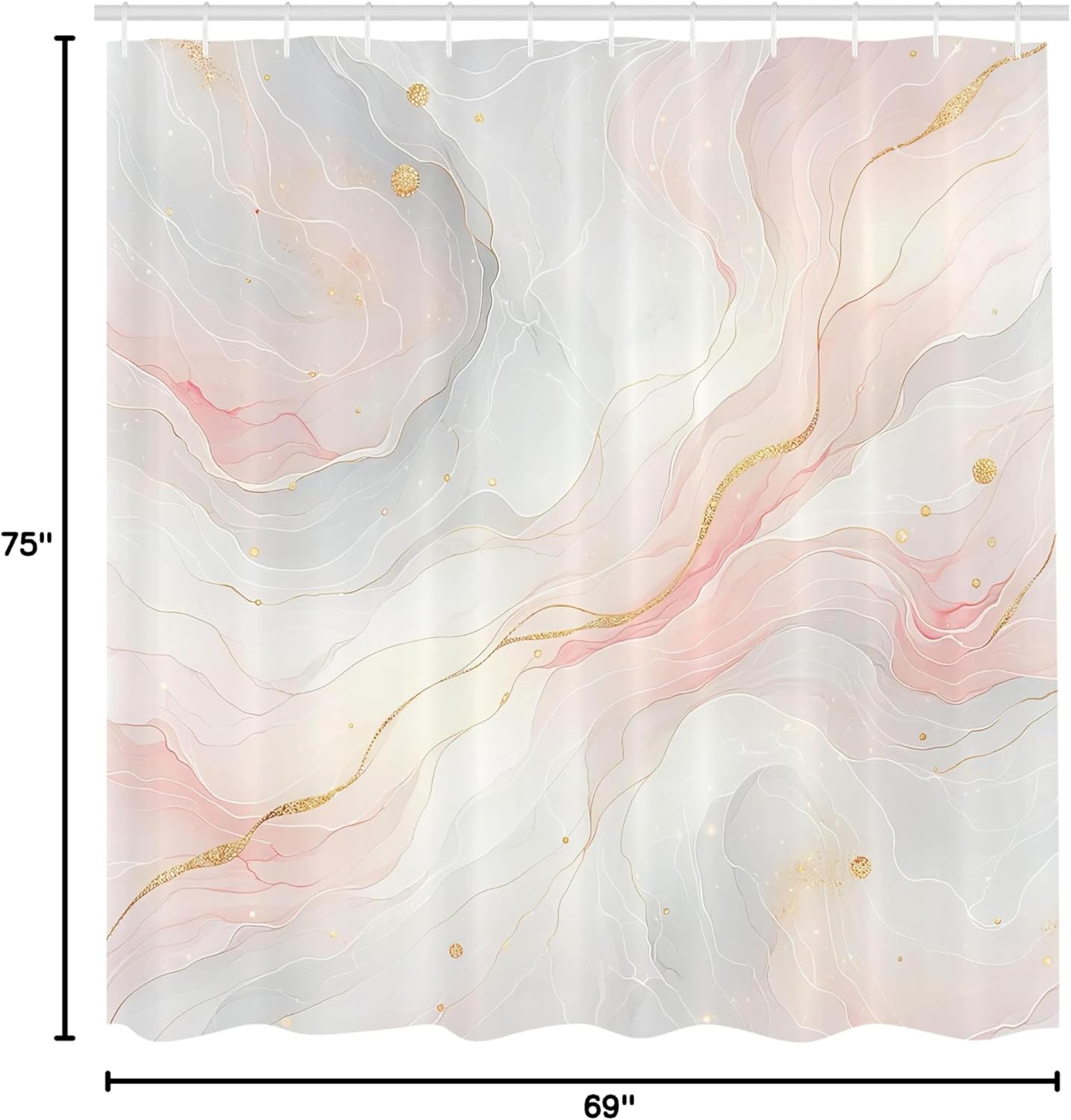 Ambesonne Pink Shower Curtain, Classic Marble Print Composition Formed with Dreamy Lines and Swirls Modern, Cloth Fabric Bathroom Decor Set with Hooks, 69" W x 75" L, Blush Pale Cadet Blue