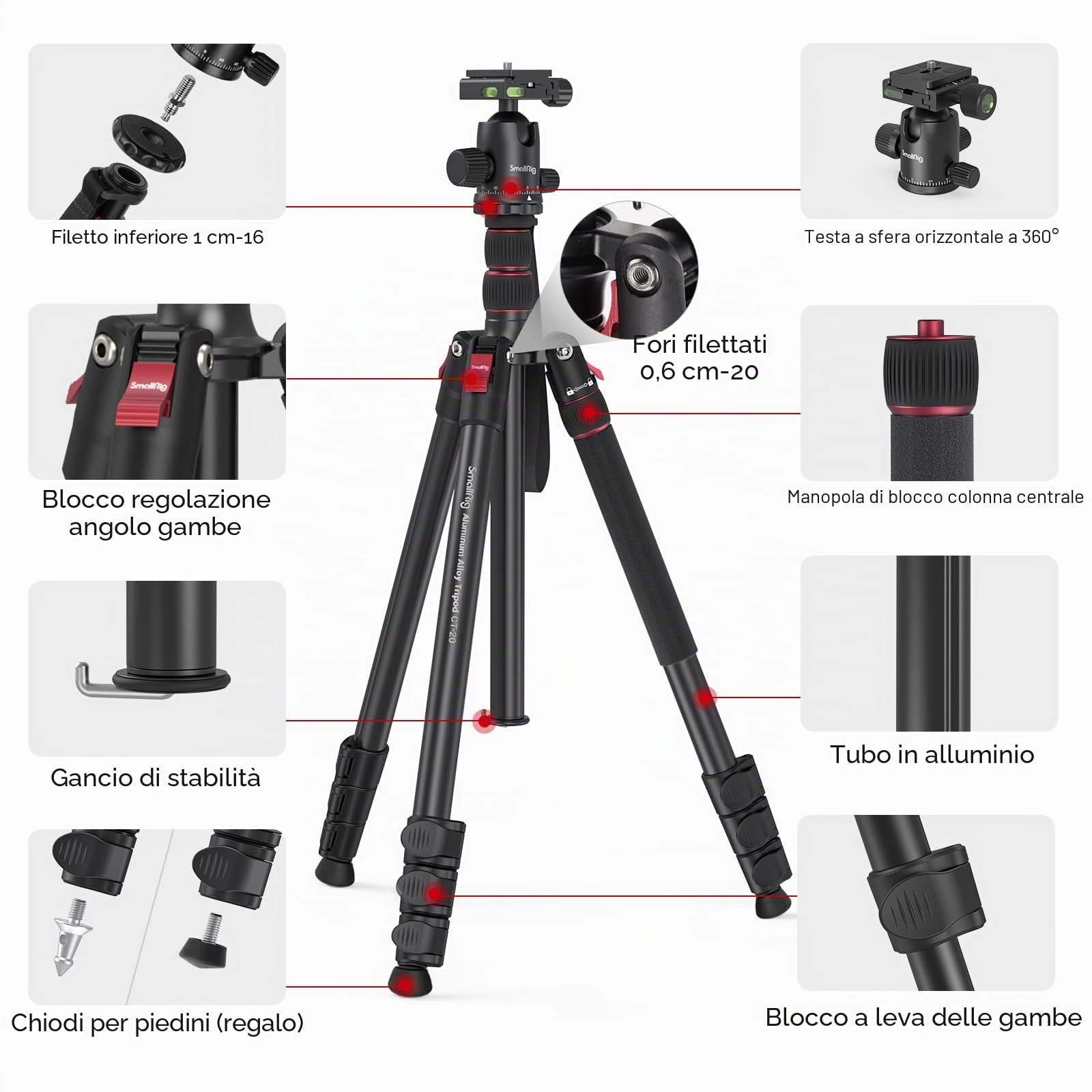 SMALLRIG Treppiede per Fotocamera in Alluminio Leggero da 78" (198 cm), Monopiede Pieghevole per DSLR da Viaggio, Carico Utile Massimo 15 kg (33 Libbre), Altezza da 18,5" a 78" - 3474C