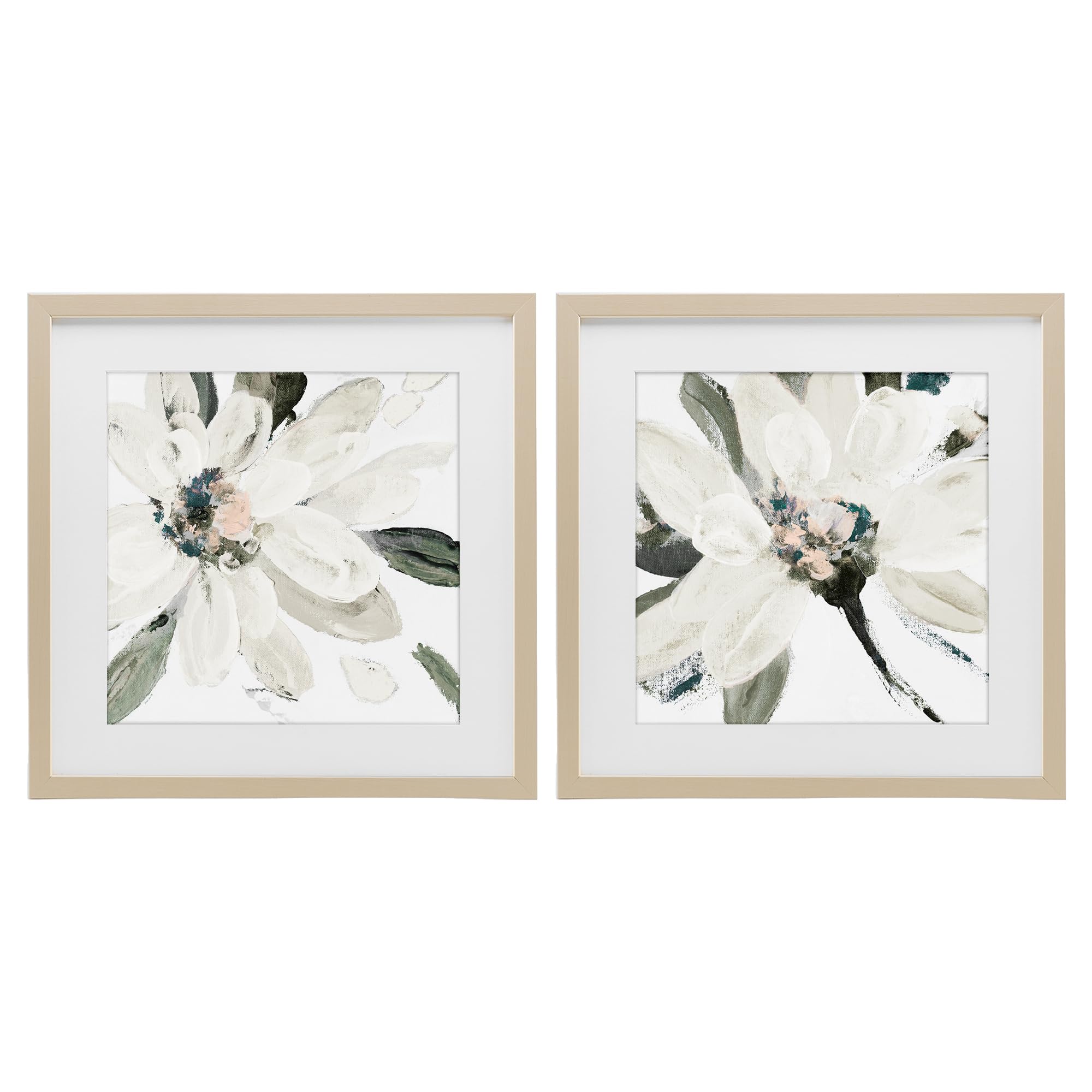 Stupell Industries French Country White Flowers Brushstrokes 'Naturally Blooming White Flowers'| 2Pc Framed Print Under Glass Set