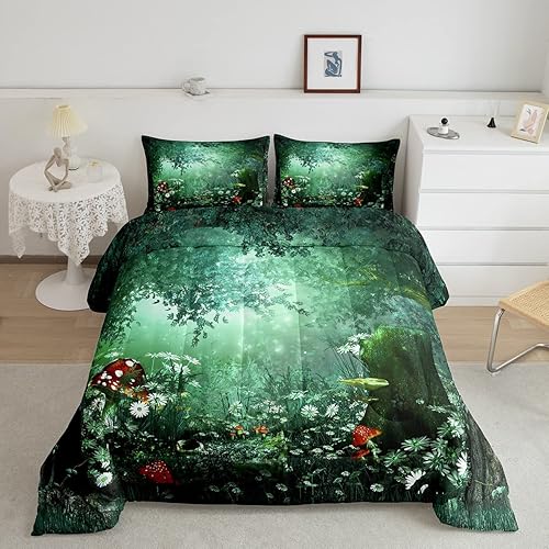 Erosebridal Juego de edredón mágico tamaño Queen, juego de ropa de cama de hongos para niñas, mujeres, niños y adolescentes, hojas de margarita,