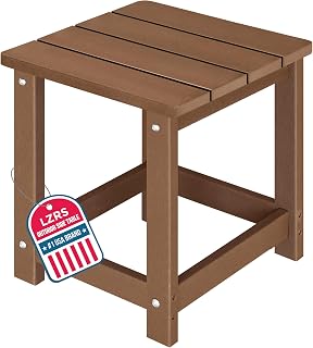 LZRS Patio Side Table, Heavy Duty HDPE Outdoor End Table with Wood Texture, Weatherproof Composite Table for Adirondack Chairs, Deck, Pool, Indoor/Outdoor, No Peeling or Cracking(Brown)