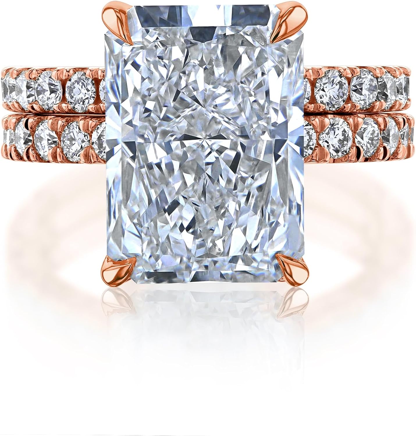 Kobelli Solid 14k Gold 5.6ct TDW Certified Radiant Lab Grown Diamond Hidden Halo 2pc Bridal Set