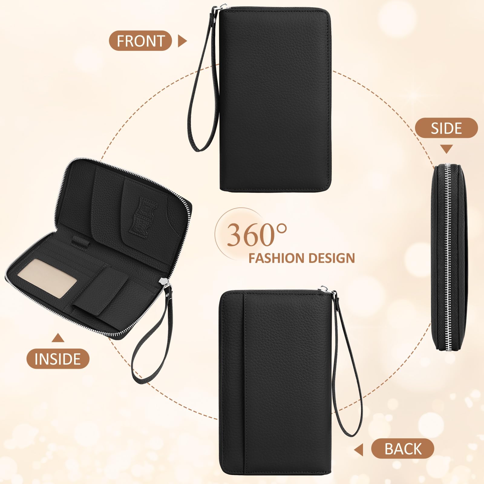 Funda Pasaporte RFID Porta Pasaporte Piel Passport Wallet Impermeable Passport Cover Portadocumentos Viaje para Documentos Billetes Avión Tarjetas, Negro