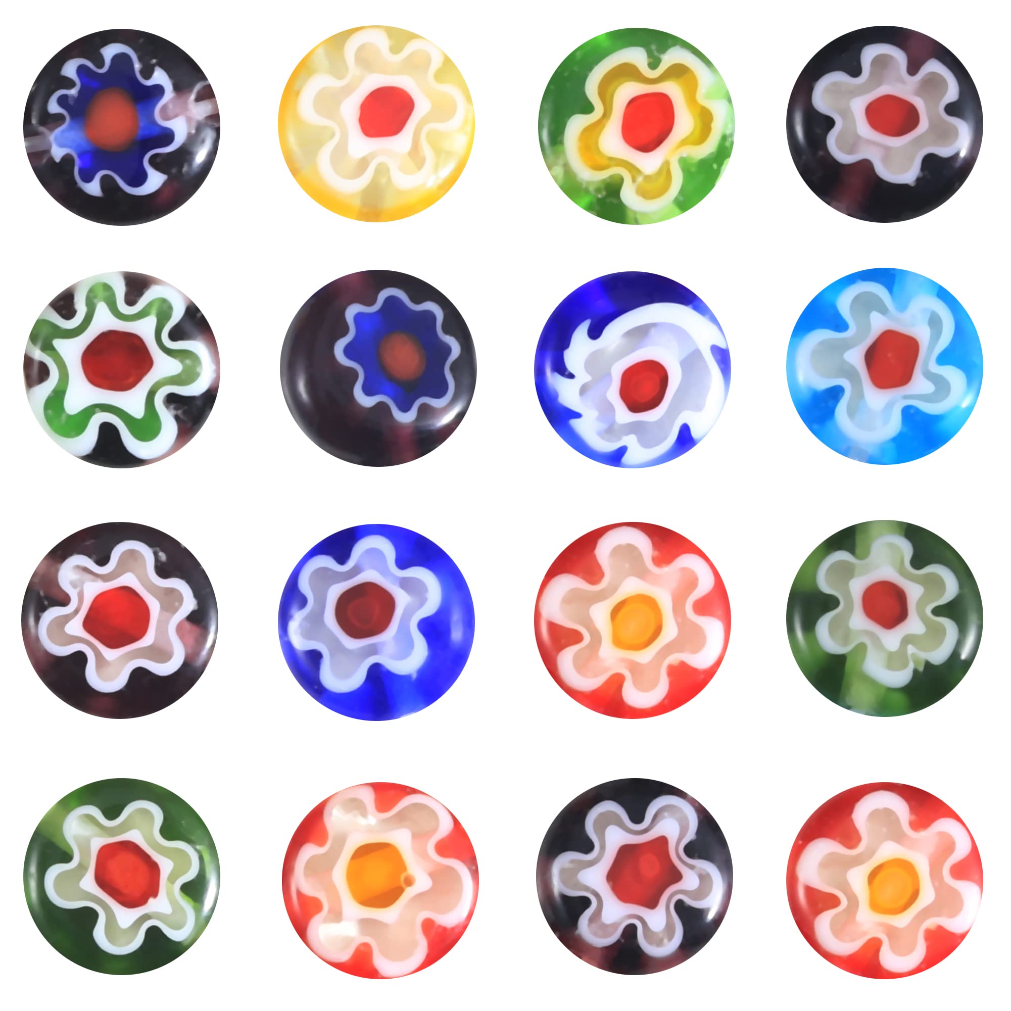 Millefiori Lampwork Glass Loose Assorted Beads Flat Flower Heart Glass Coin Round Spacer Bead for Jewelry Making 100 Pcs (Flat Round 6mm)
