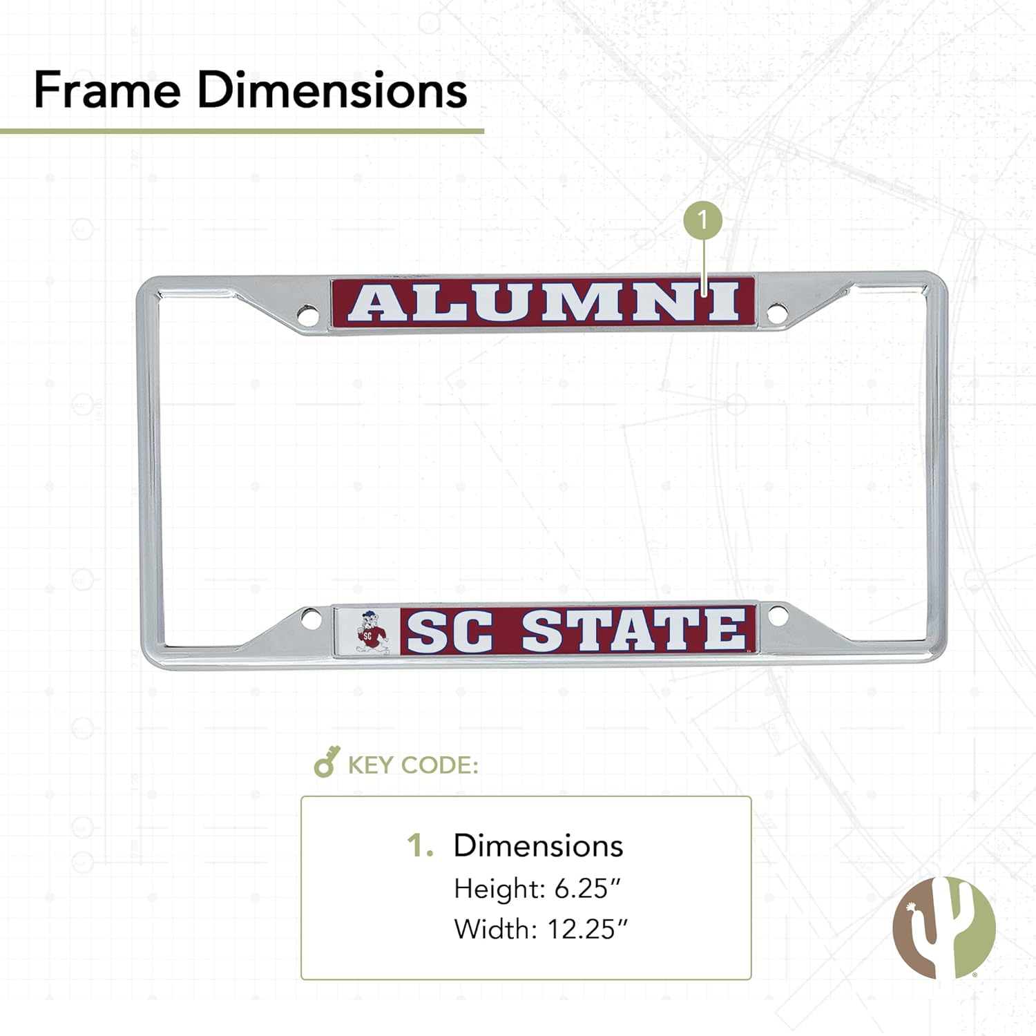 Desert Cactus South Carolina State University Car Accessories Metal License Plate Frame and Sticker for Front or Rear of Car (Sticker Frame Combo - Alumni)
