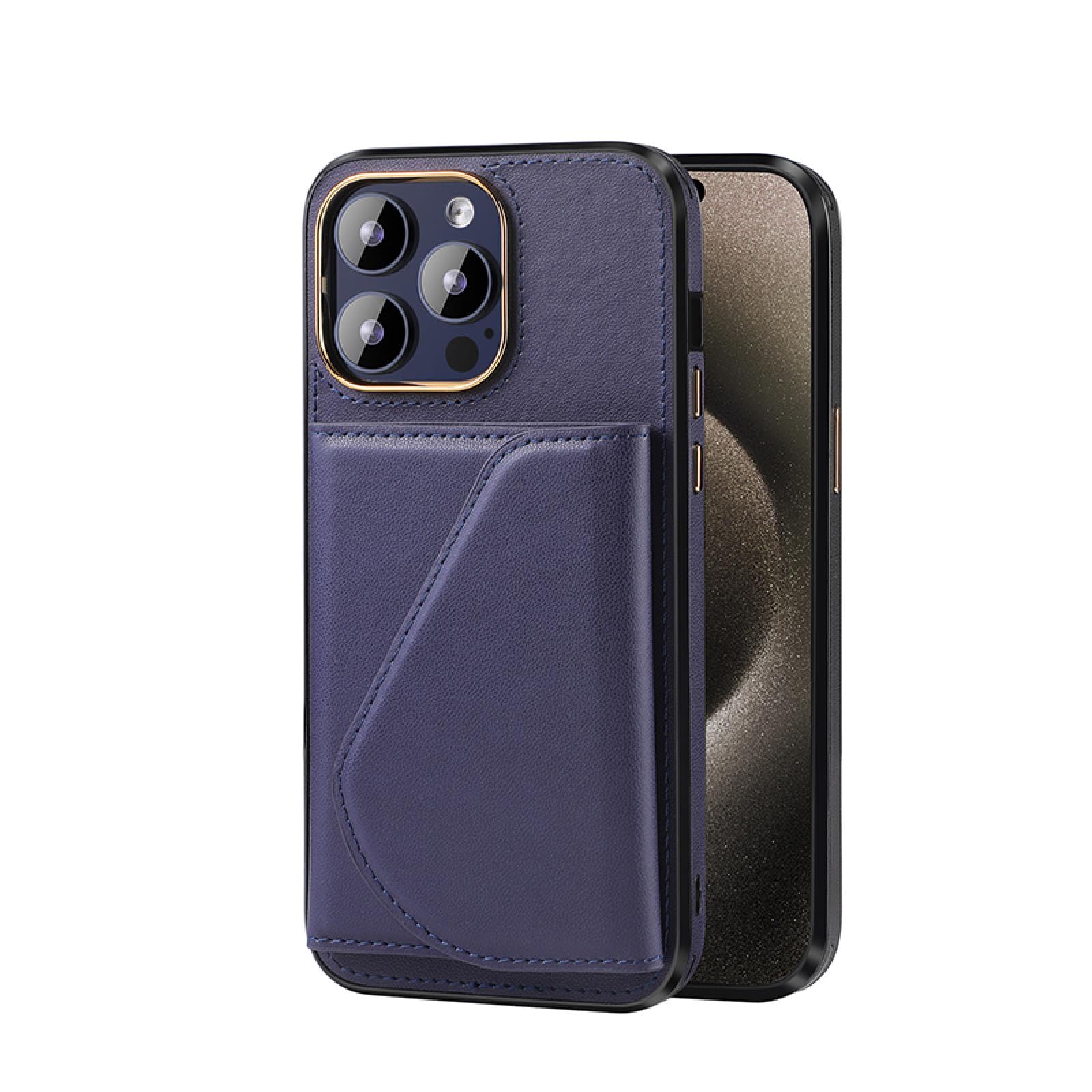 Für iPhone 15 Luxus Einfarbig Matte Brieftasche DREI Kartensteckplätze Leder Stoßfeste Handyhülle (Für iPhone 15/Lila)
