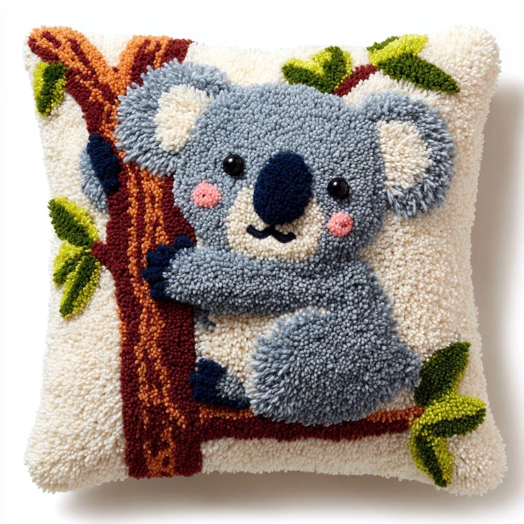 Taxpy Latch Hook Kit, Koala Pillow Latch Hook Embroidery Kits DIY Crochet Yarn Pillowcase Sewing Making Kits Embroidery Kit 43x43cm
