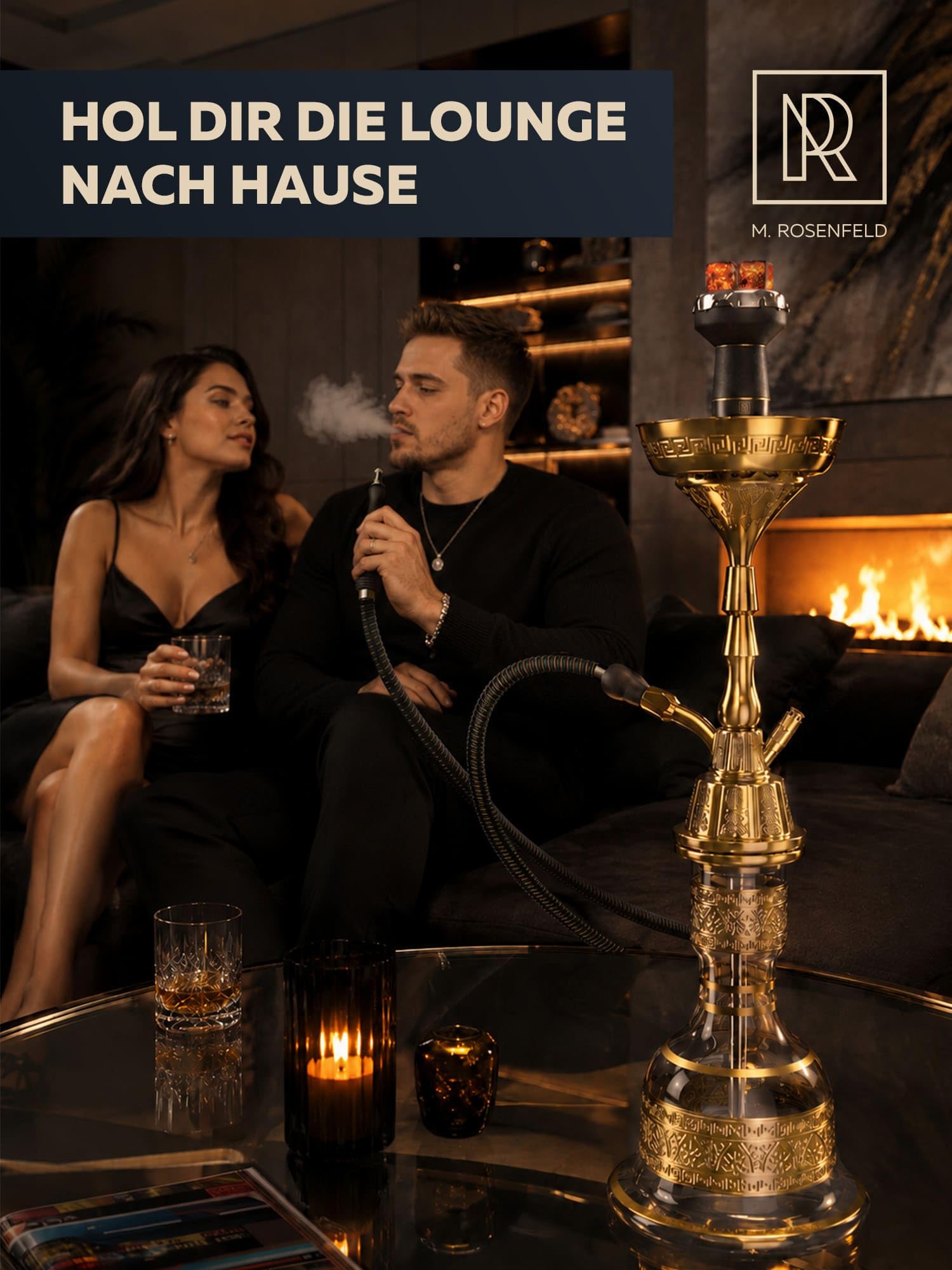Tradi Shisha Set Komplett 59 cm Gold – Traditionelle Shisha Wasserpfeife im Koffer, Hookah Shisha Komplettset – Große Nargile Wasserpfeife Shisha für Zuhause, Party & Geschenk M. ROSENFELD