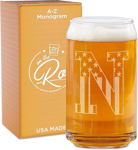 Vaso en forma de lata de cerveza con monograma grabado - bandera de EE.UU.