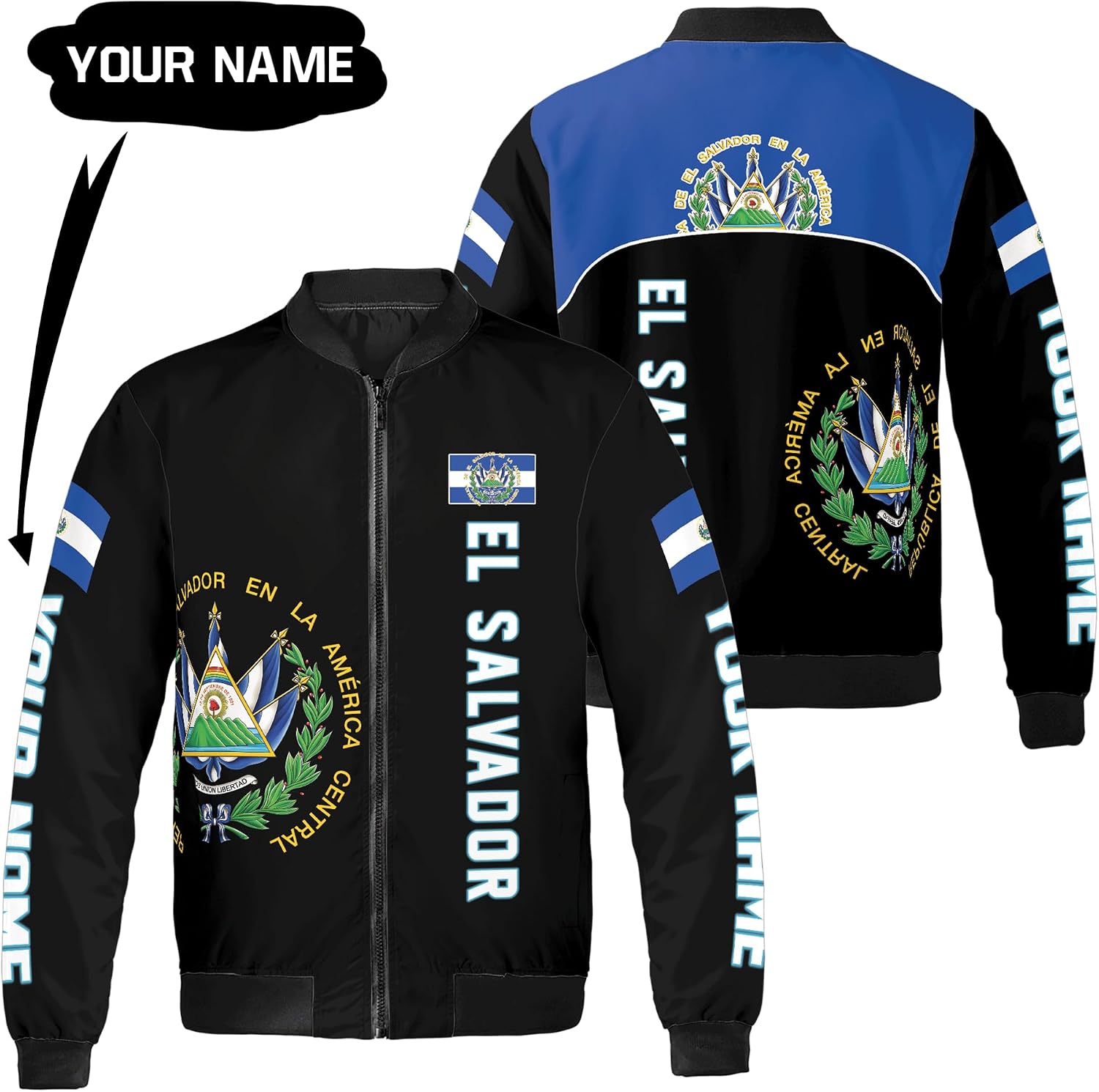 ThuhaTree Store Personalized El Salvador Bomber Jacket S-5XL, el salvador jacket for men, mens el salvador jacket