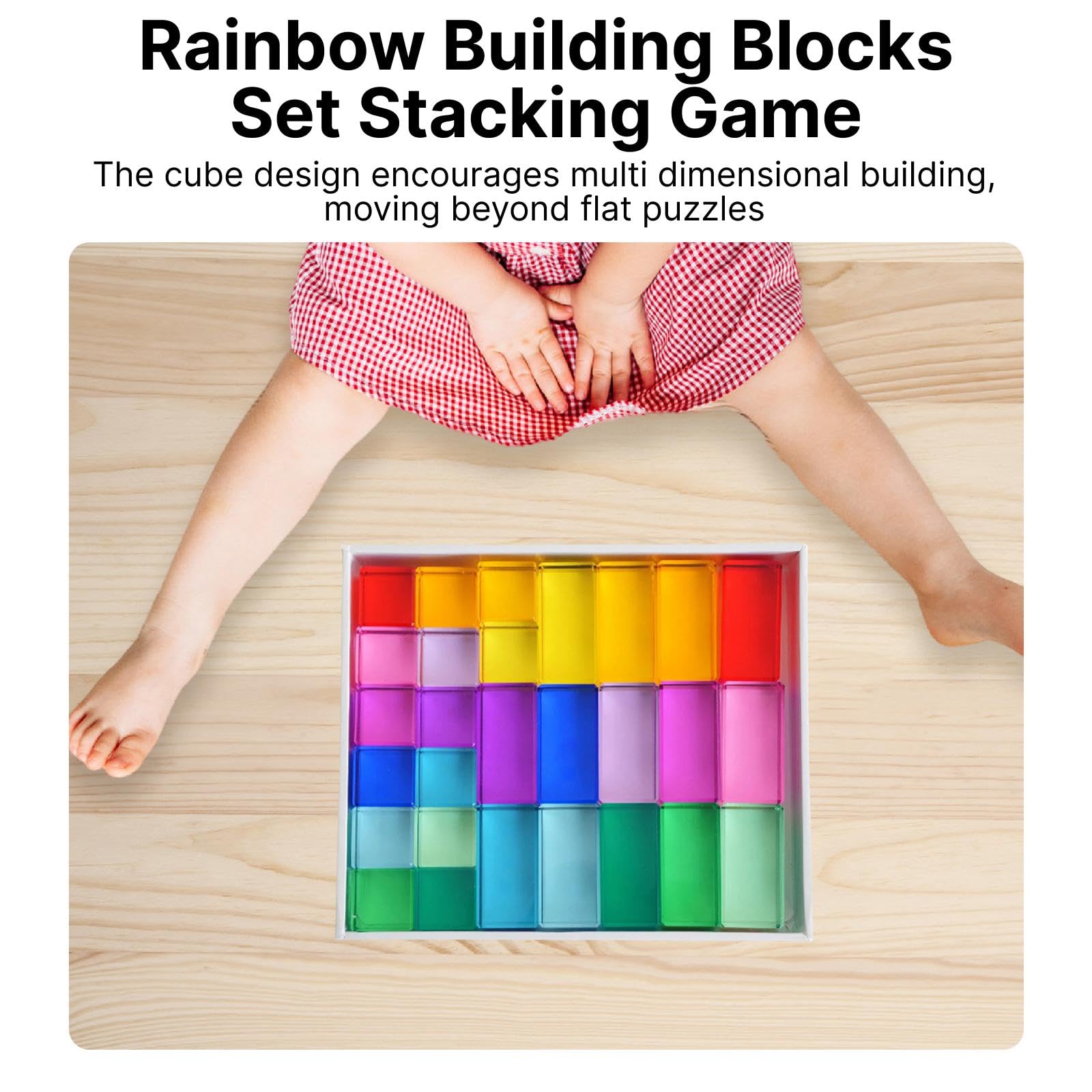 Set di Blocchi da Costruzione Arcobaleno, Giocattoli impilabili, cubi acrilici educativi per la Scuola