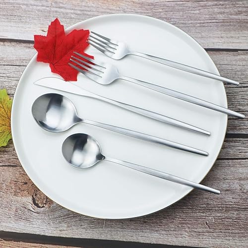 Miniatura 2 de JASHII Juego de cubiertos de acero inoxidable de 20 piezas, juego de utensilios de cocina ligeros para 4, mango plano, juego de cubiertos para el