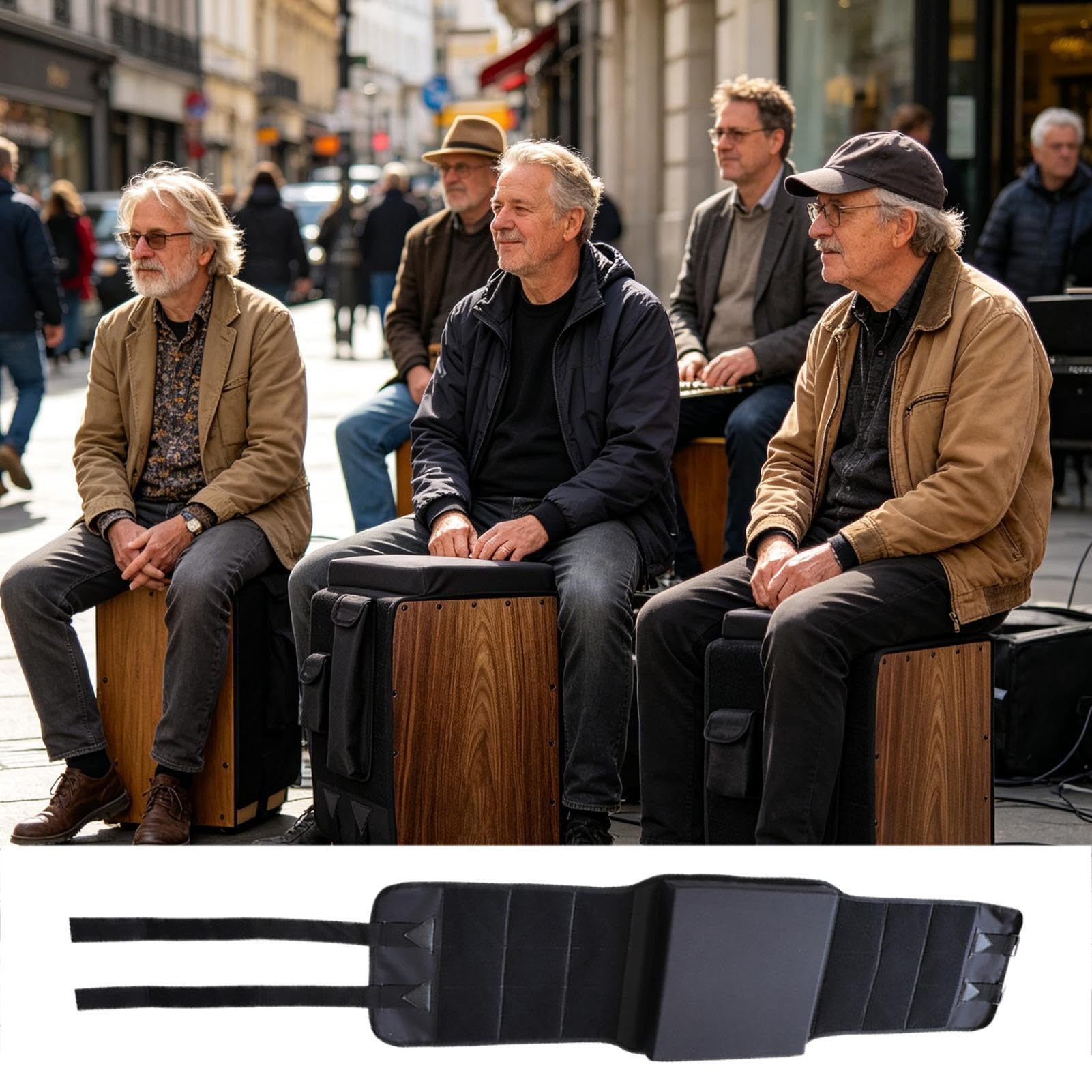 Seduta per Tamburo a Cajon - Regolabile e Antiscivolo con 2 Tasche Laterali - Cuscino Imbottito Cajon - Ideale Per Musicisti, Percussionisti Mobili, Sale Prove Scolastiche E Studio Di Registrazione
