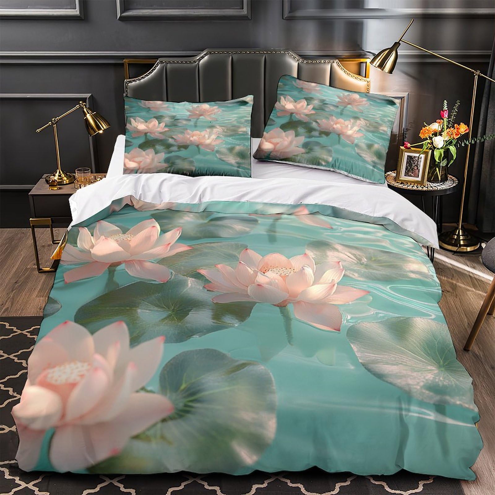 Housse de couette Lotus 3D effet nature sereine haut de gamme